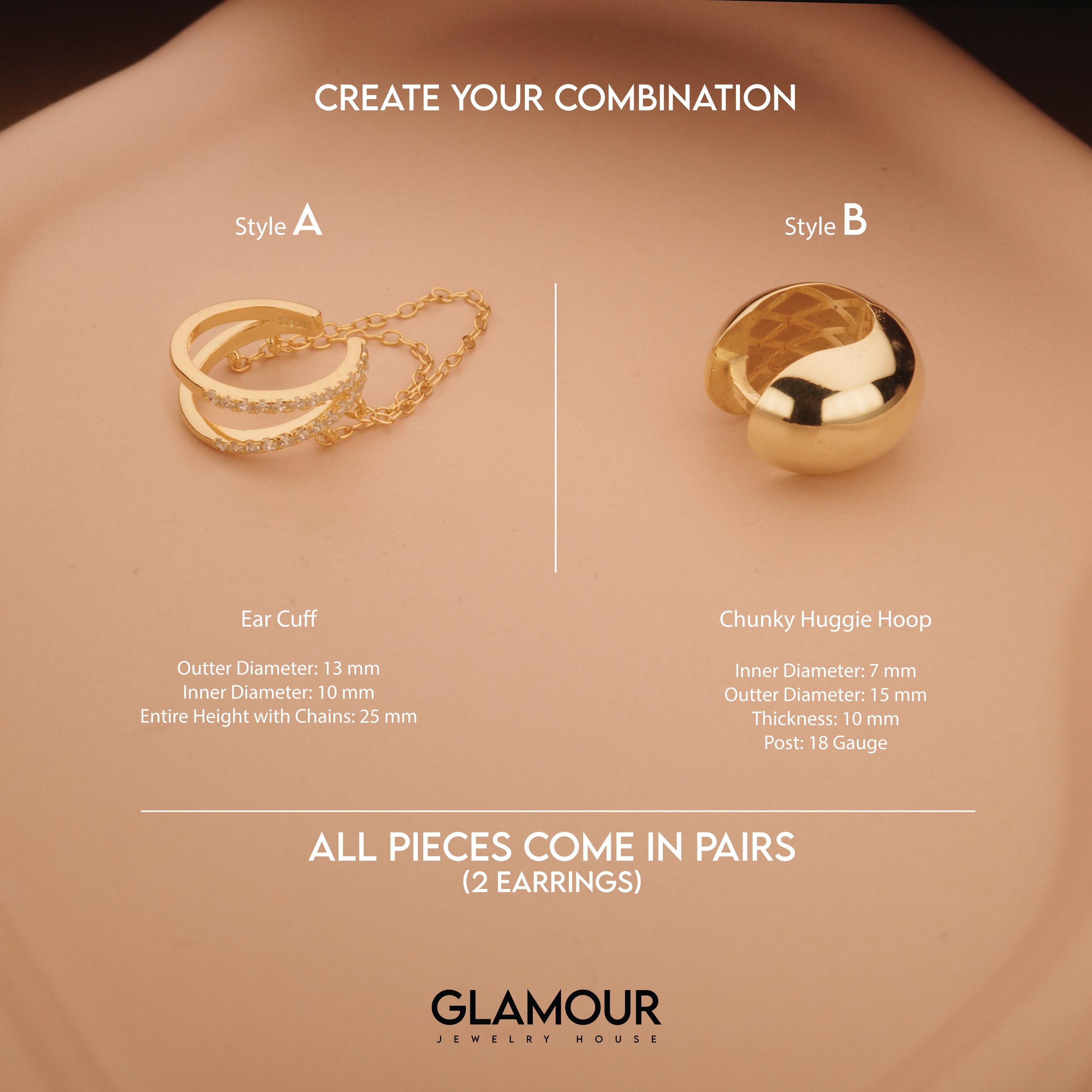 Ear Cuff Chunky Huggie Hoops - 18k Gold Vermeil