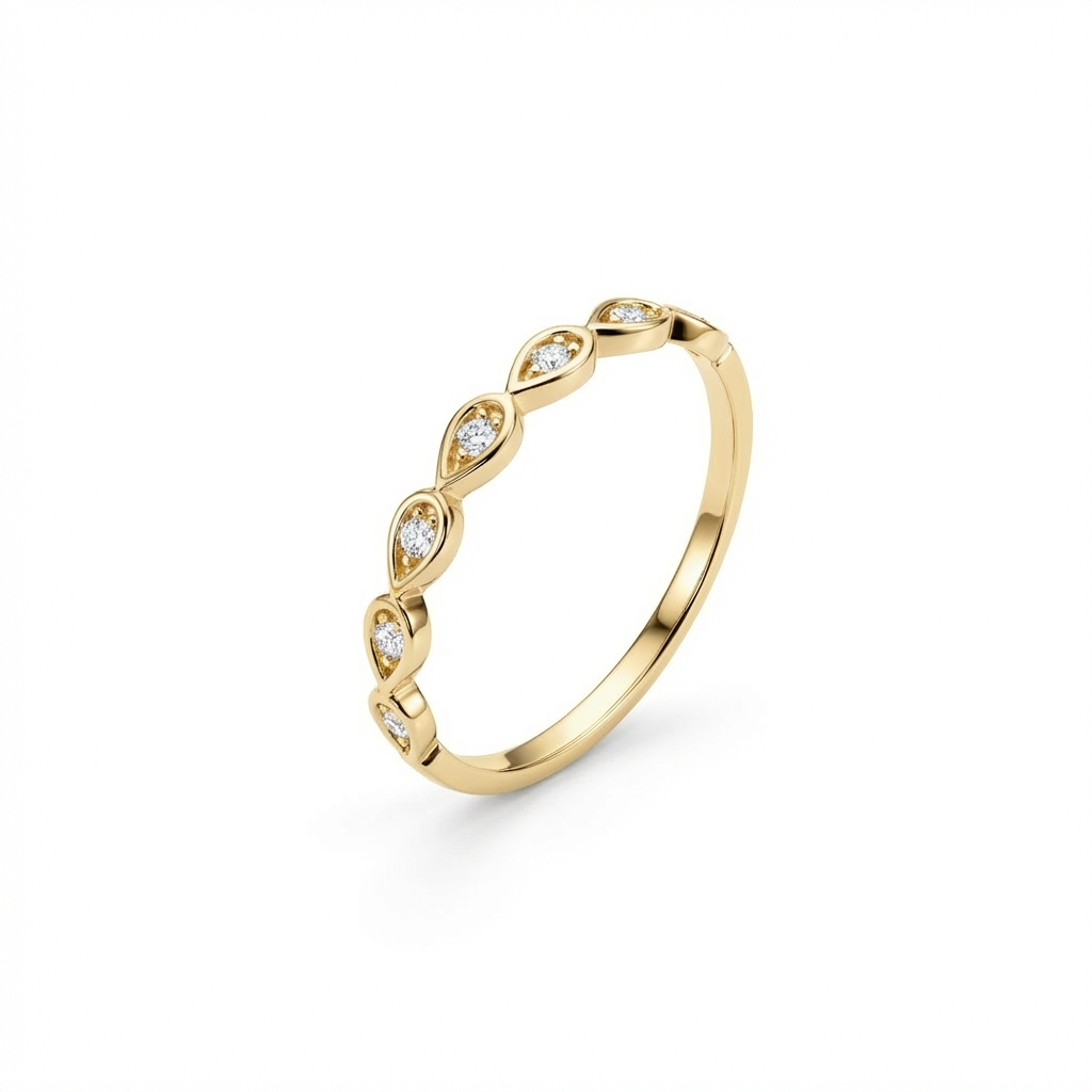 Bezel Tear Drop Band Ring in 18K Gold Vermeil with CZ Diamond. Tarnish-resistant, perfect for daily wear.