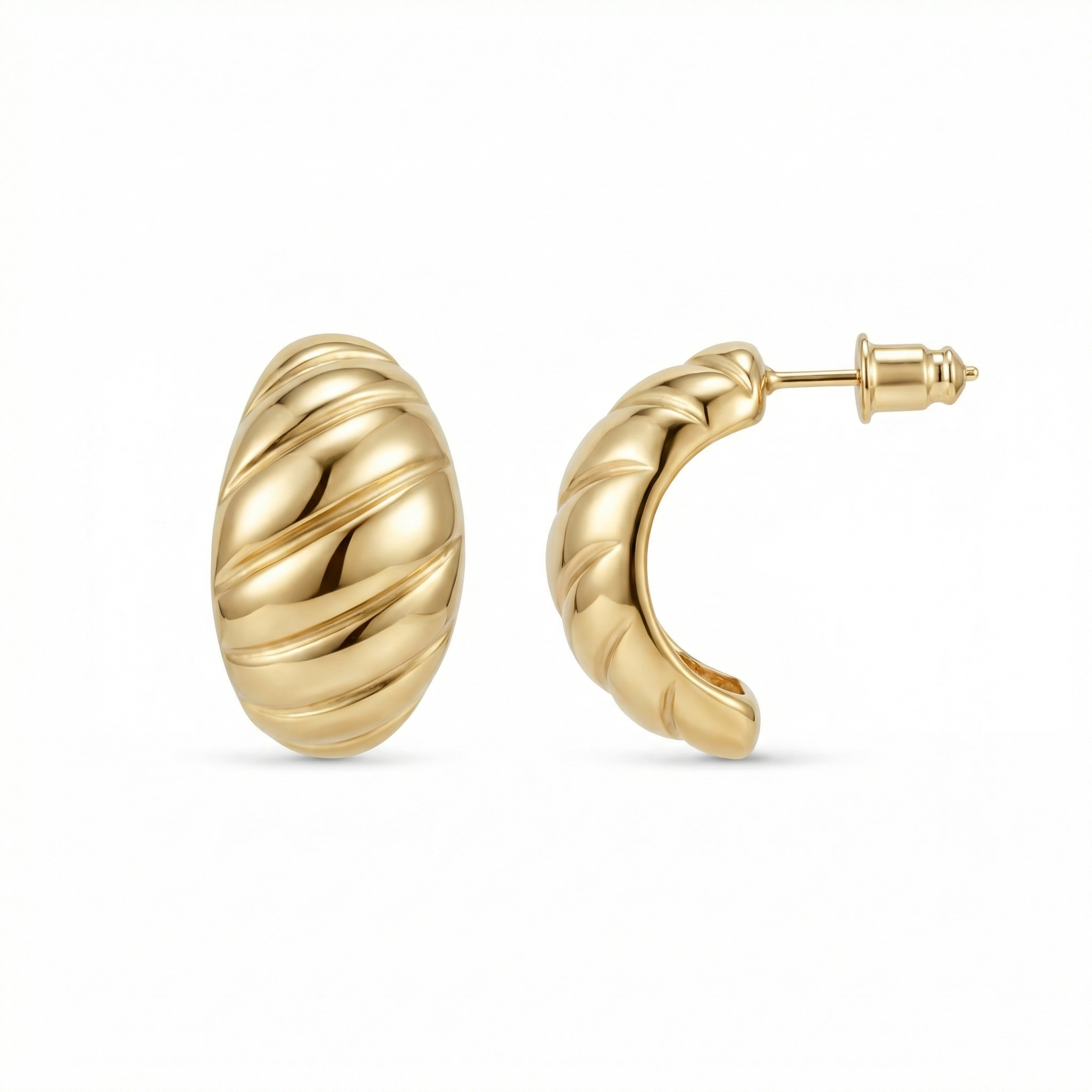 Chunky Croissant Dome Earrings in Gold-Plated Steel. No green marks, perfect for daily wear.