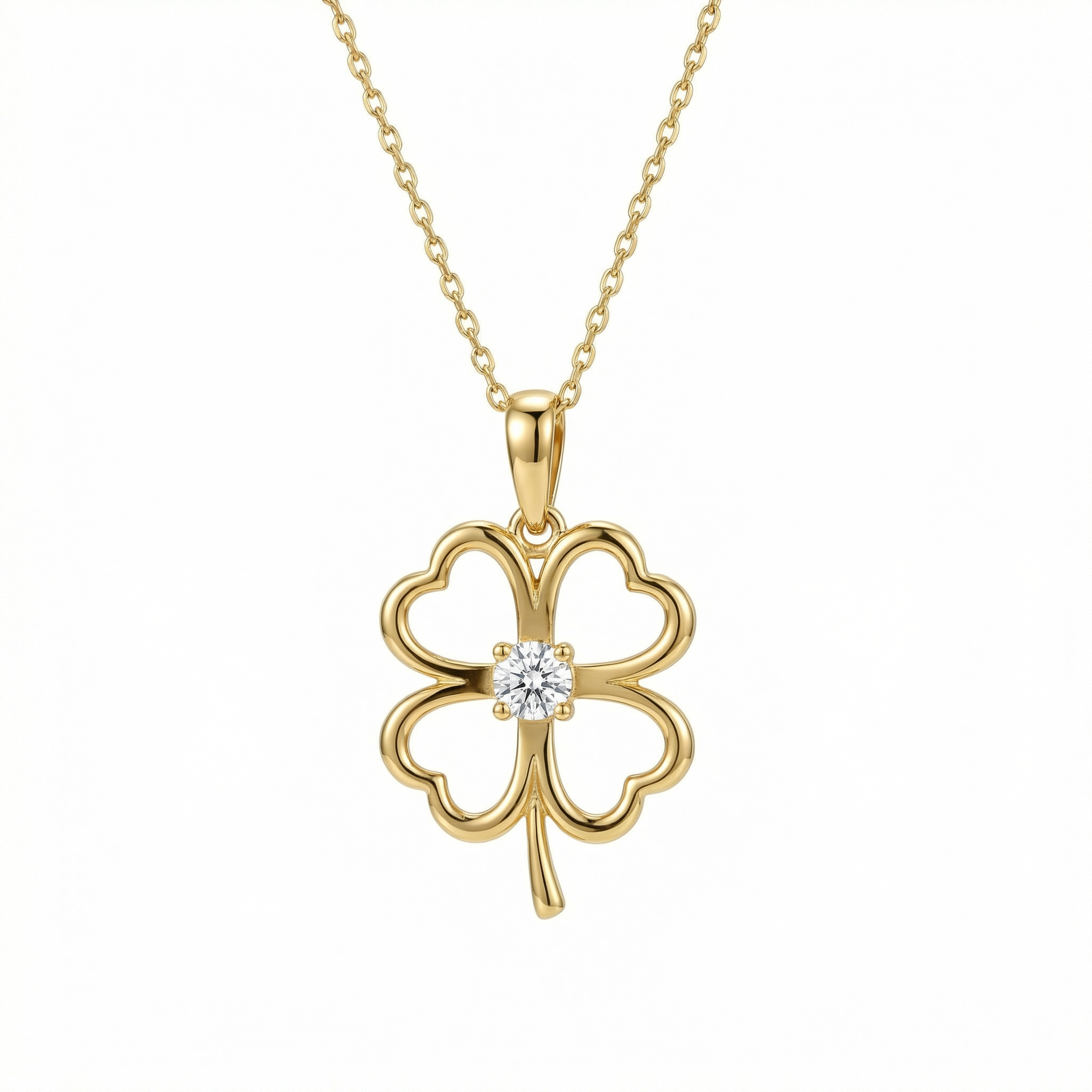 Clover Heart Gold Necklace in 18K Gold Vermeil. Tarnish-resistant, perfect for daily wear.