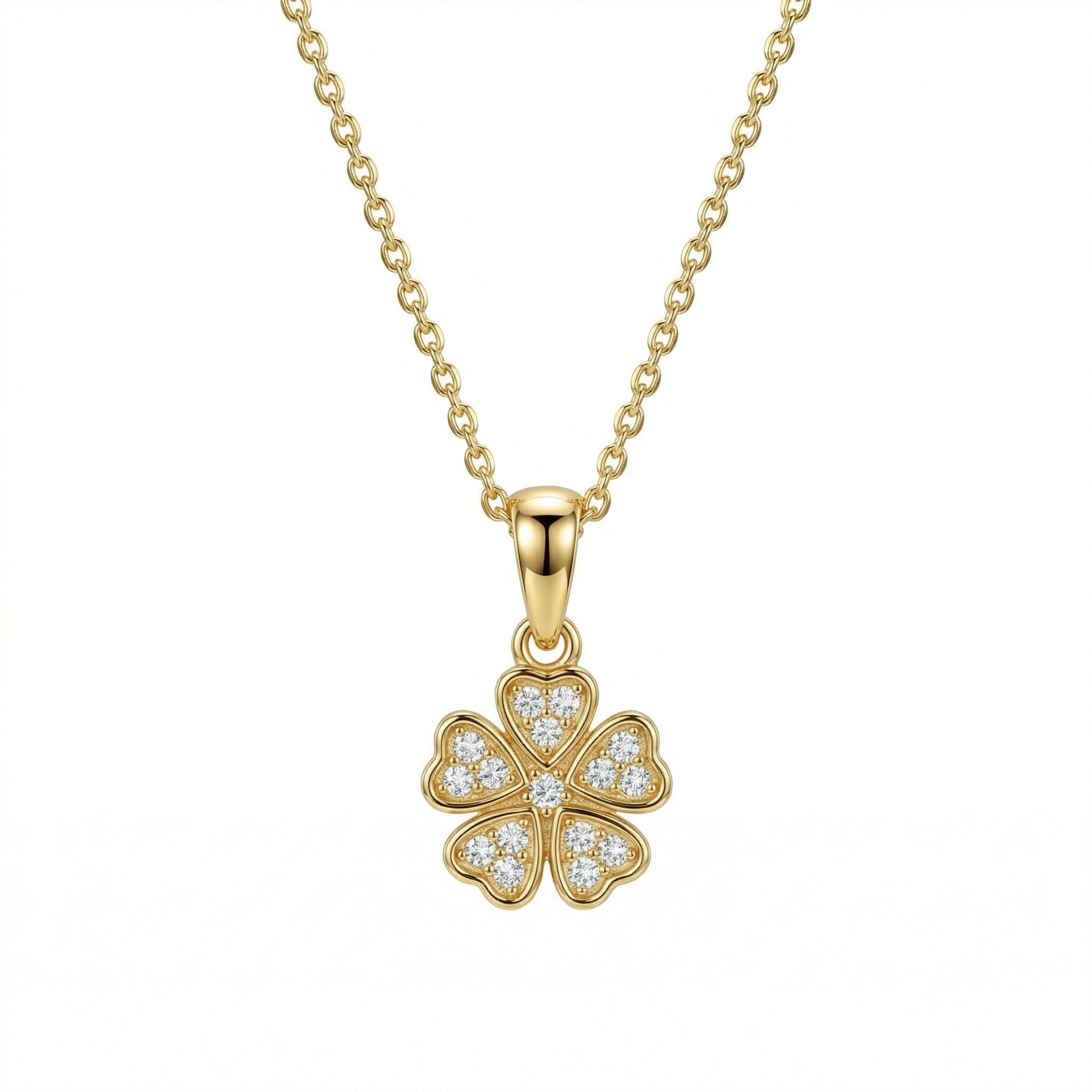 Clover Necklace with CZ Diamonds in 18K Gold Vermeil with CZ Diamond. Tarnish-resistant, perfect for daily wear.