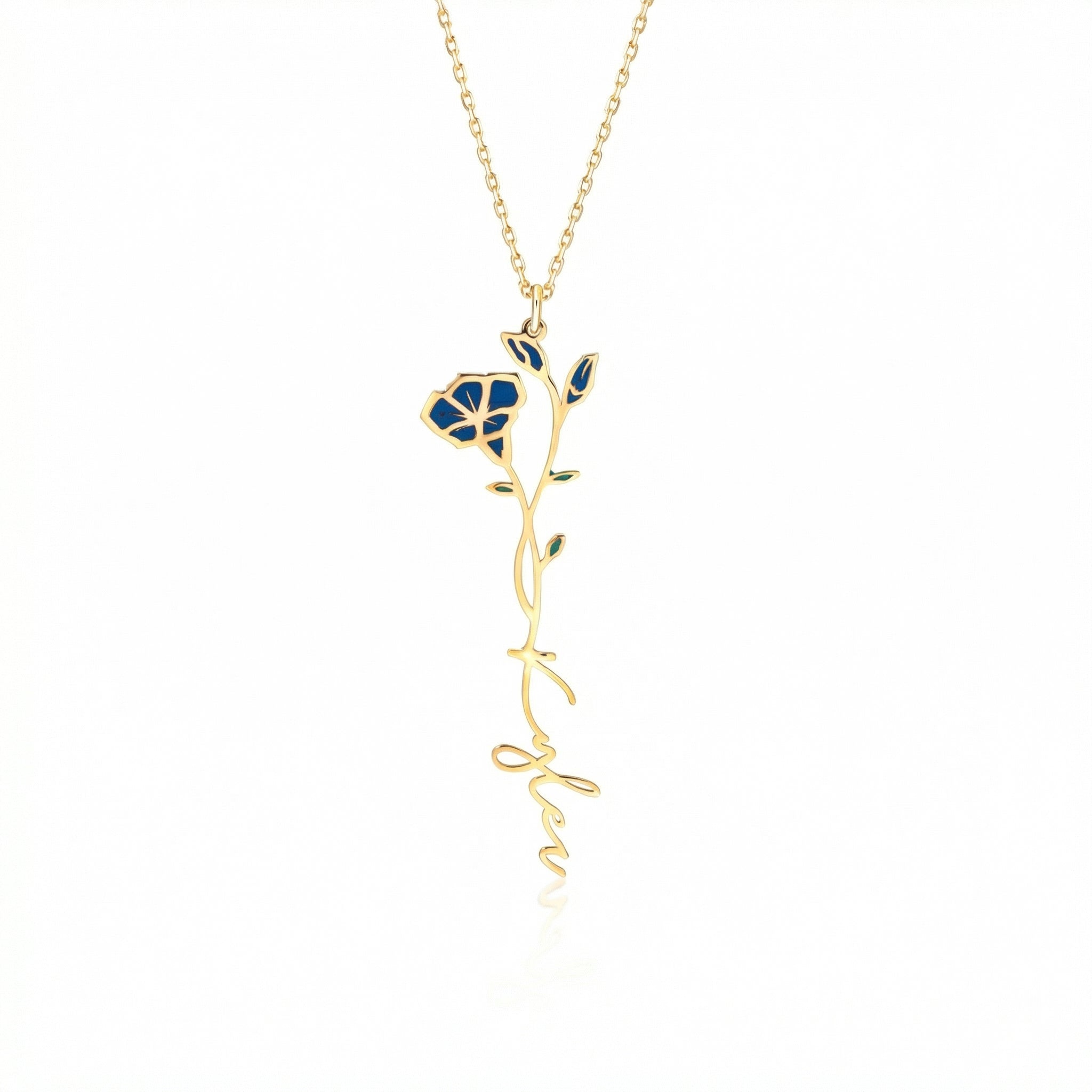 Custom Birth Flower Name Necklace in 18K Gold Vermeil. Tarnish-resistant, perfect for daily wear.