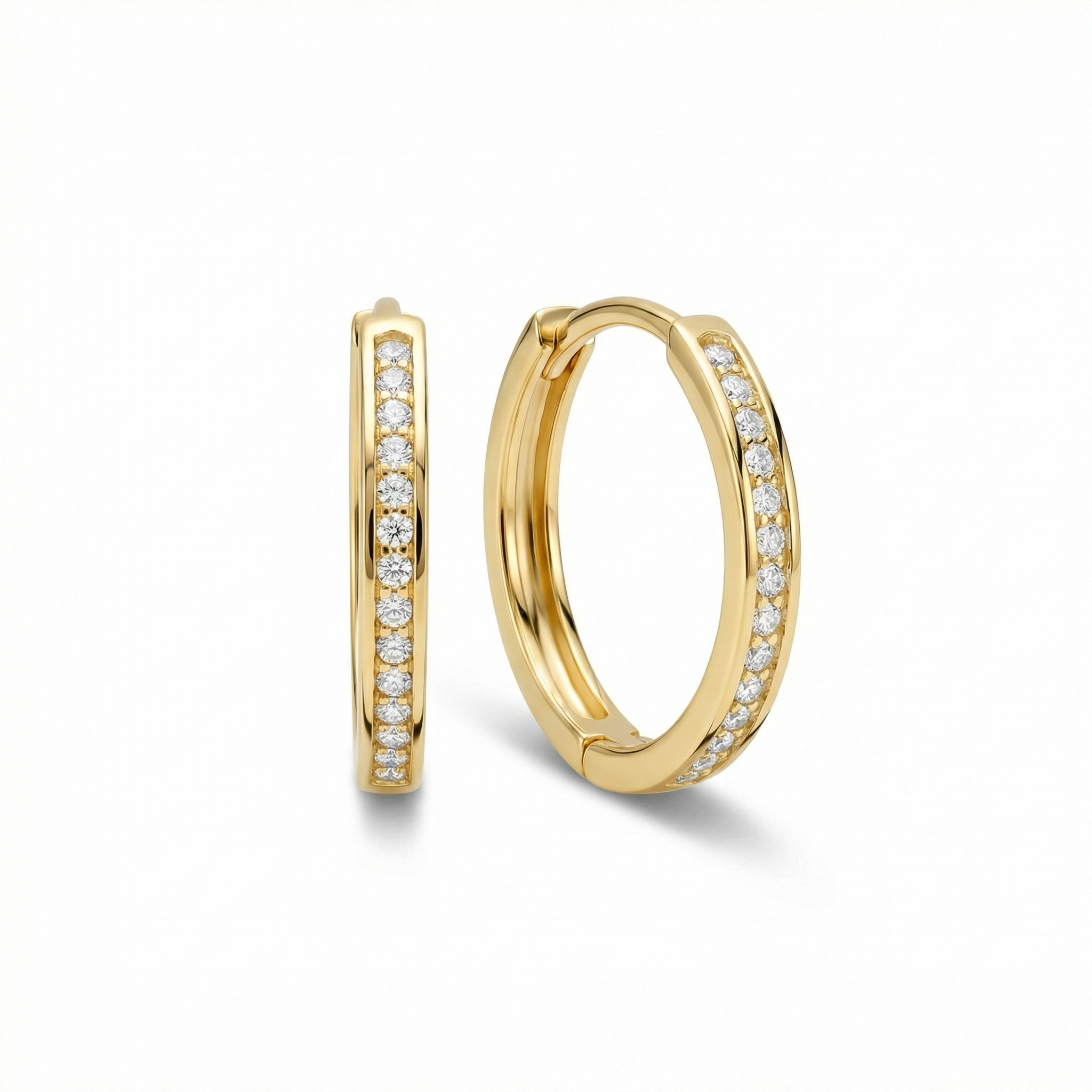 Dainty Pavé Hoop Earrings in 18K Gold Vermeil with CZ Diamond. No green marks, perfect for daily wear.