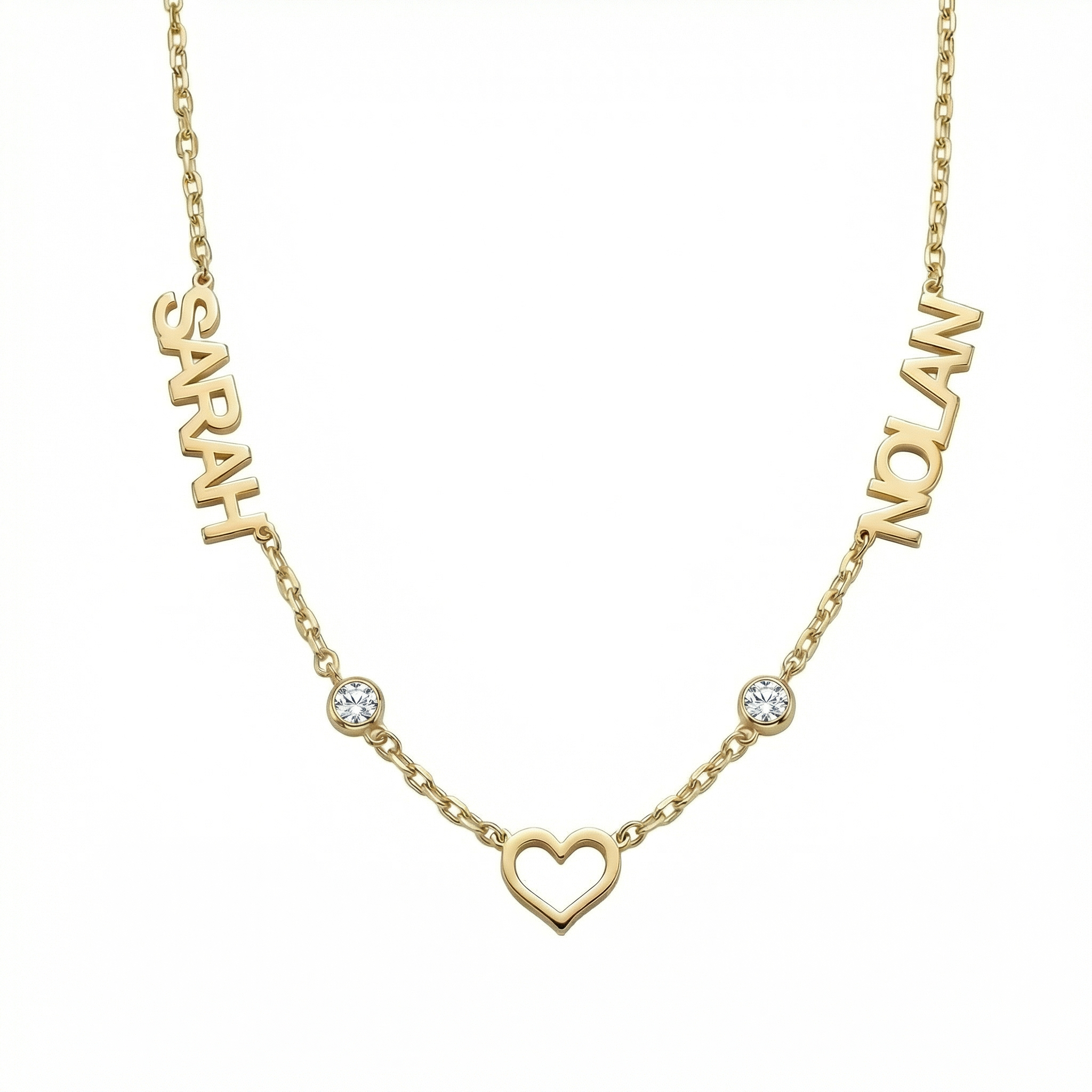 Double Name Necklace with Birthstone in 18K Gold Vermeil with Birthstone. Tarnish-resistant, perfect for daily wear.