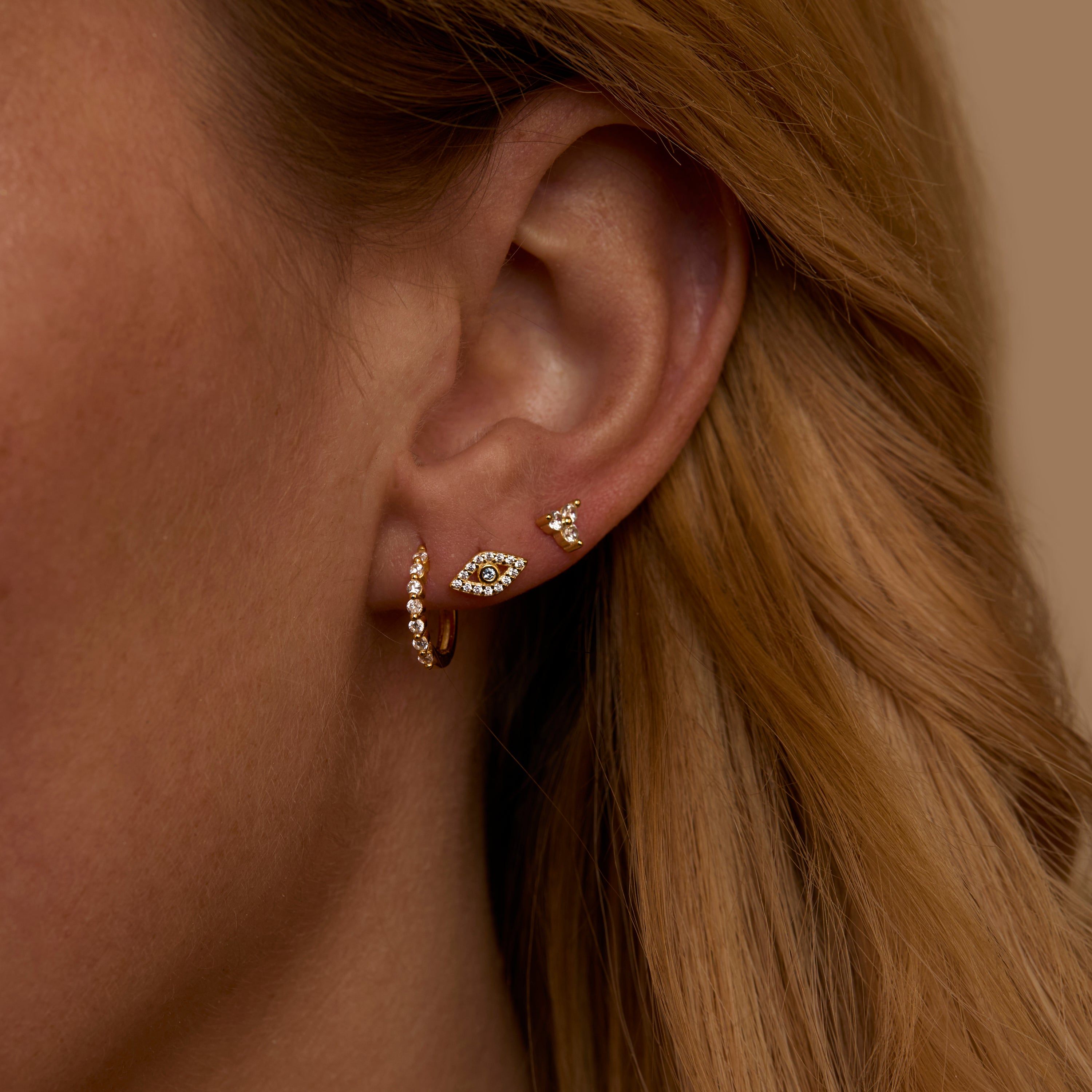 Evil Eye Hoops Stud Earring Set - 18k Gold Vermeil