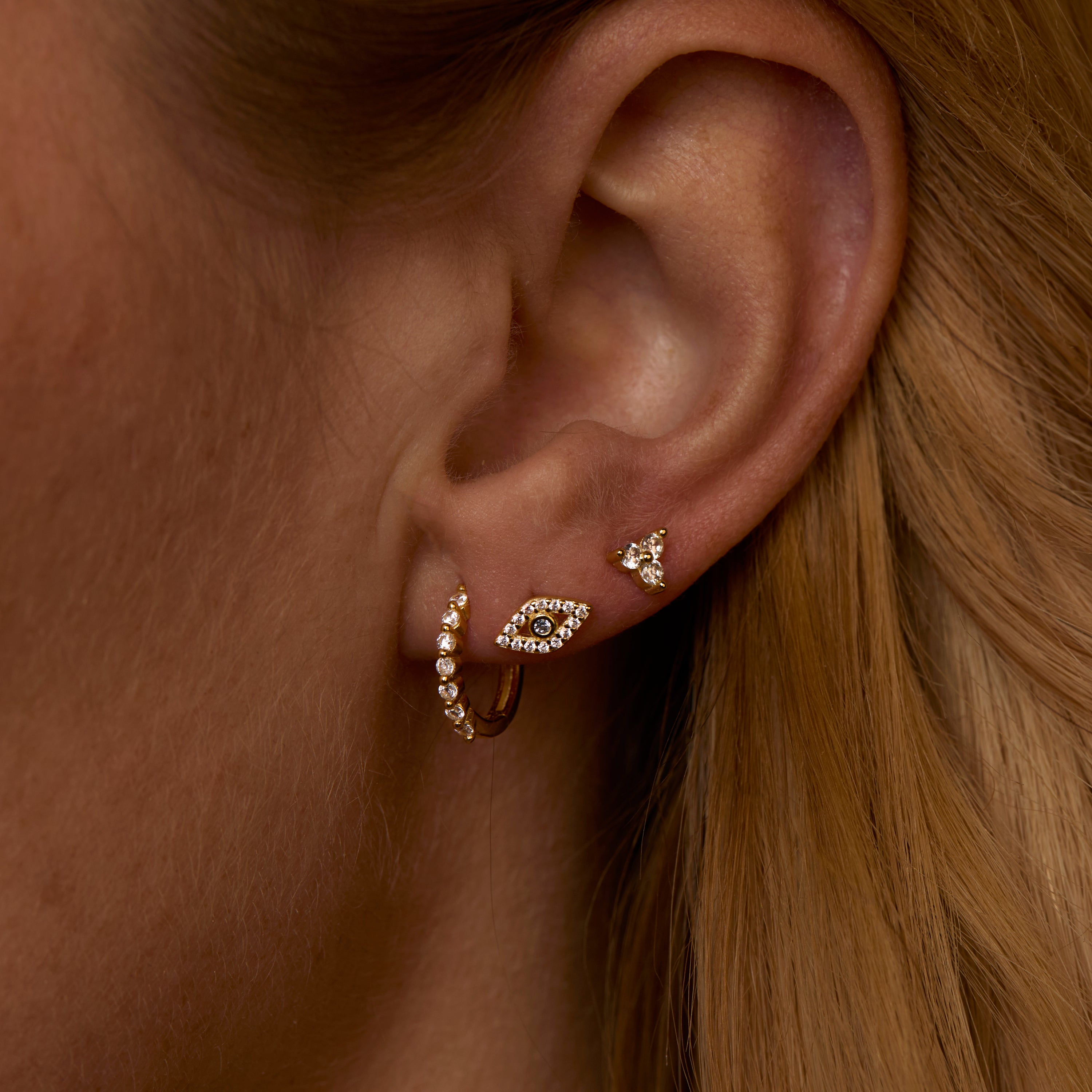 Evil Eye Hoops Stud Earring Set - 18k Gold Vermeil