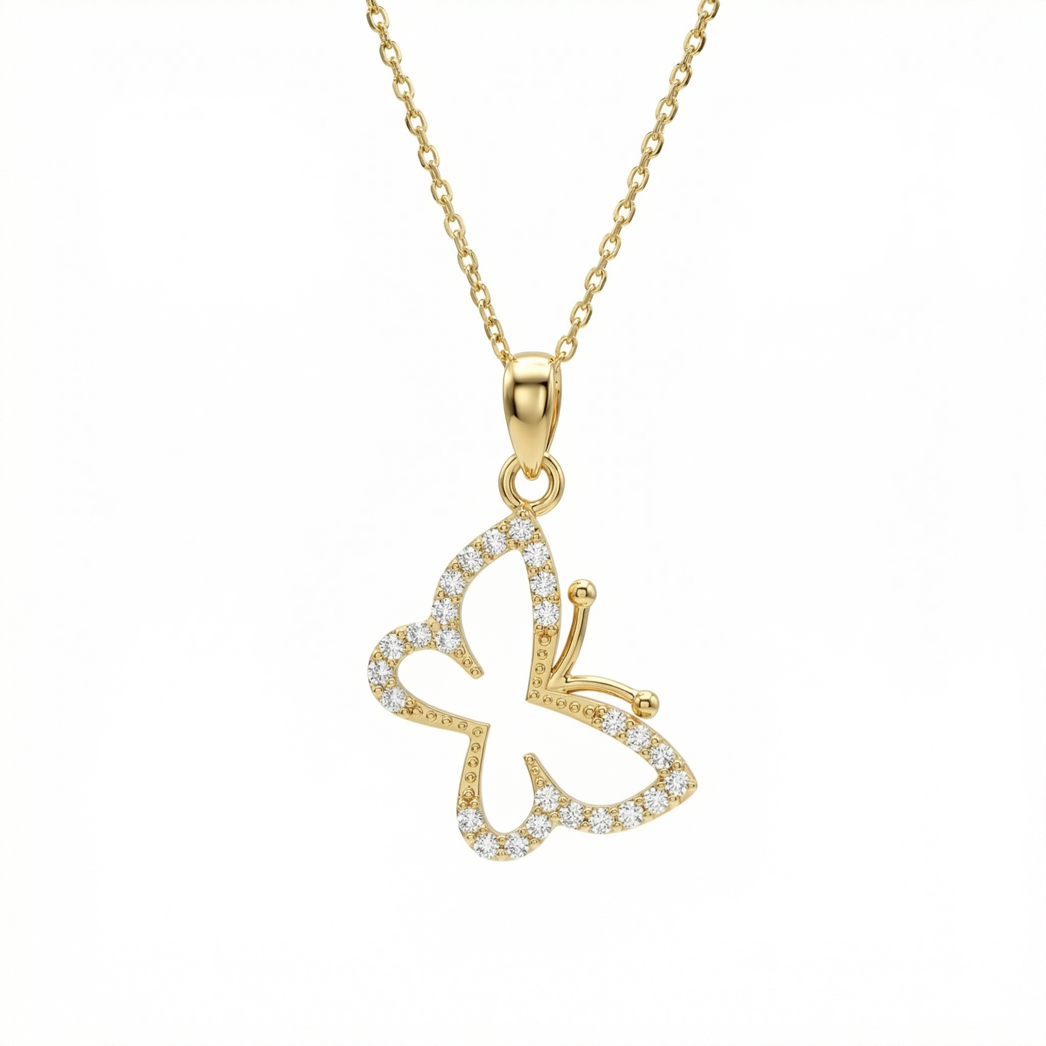 Gold Butterfly Necklace in 18K Gold Vermeil. Tarnish-resistant, perfect for daily wear.