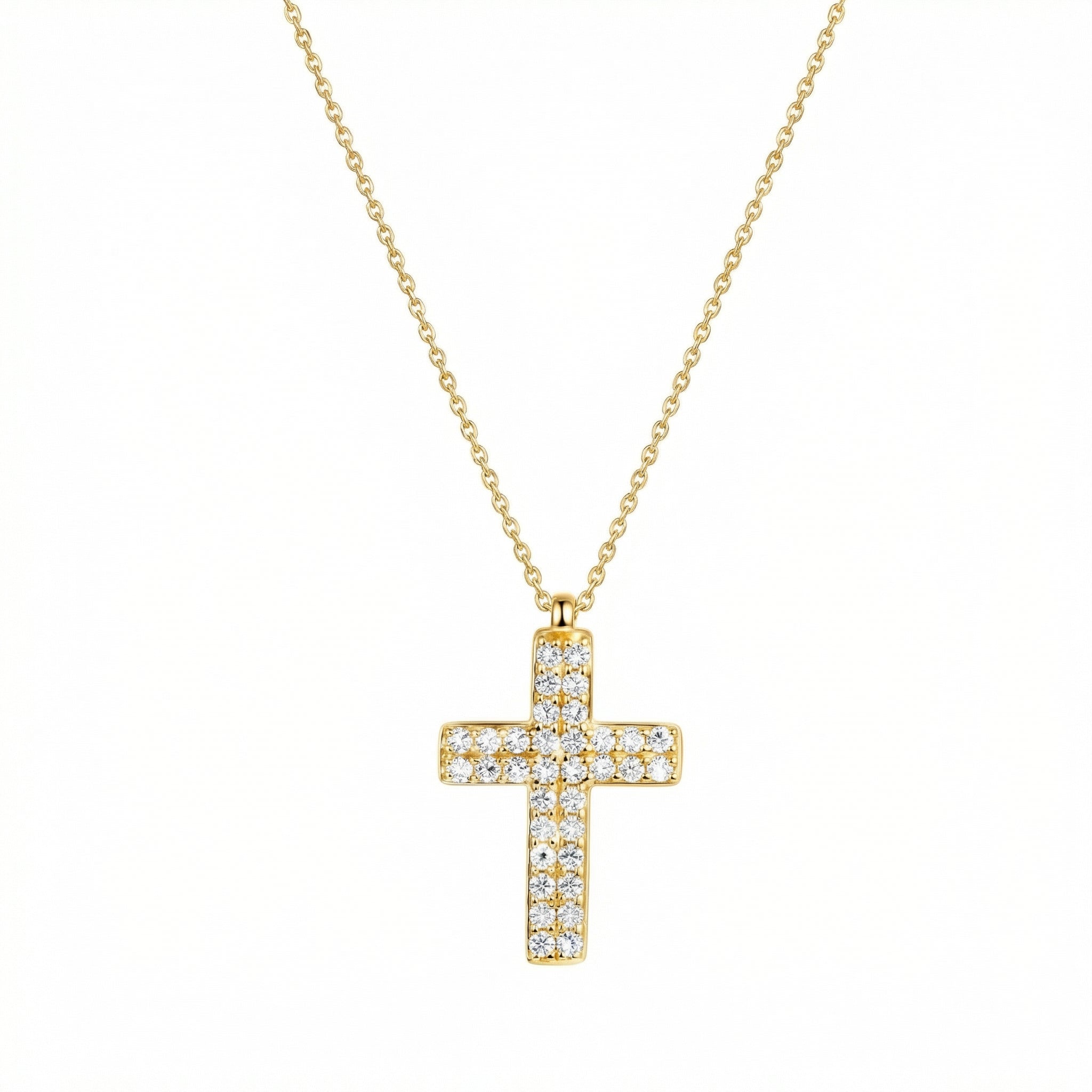 Gold Pavé Cross Necklace in 18K Gold Vermeil with CZ Diamond. Tarnish-resistant, perfect for daily wear.