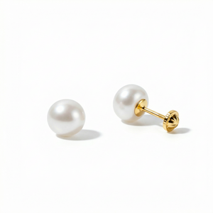 14K Gold Pearl Stud Earrings in 14K Solid Gold with Freshwater Pearl. Hypoallergenic real gold, perfect for daily wear.