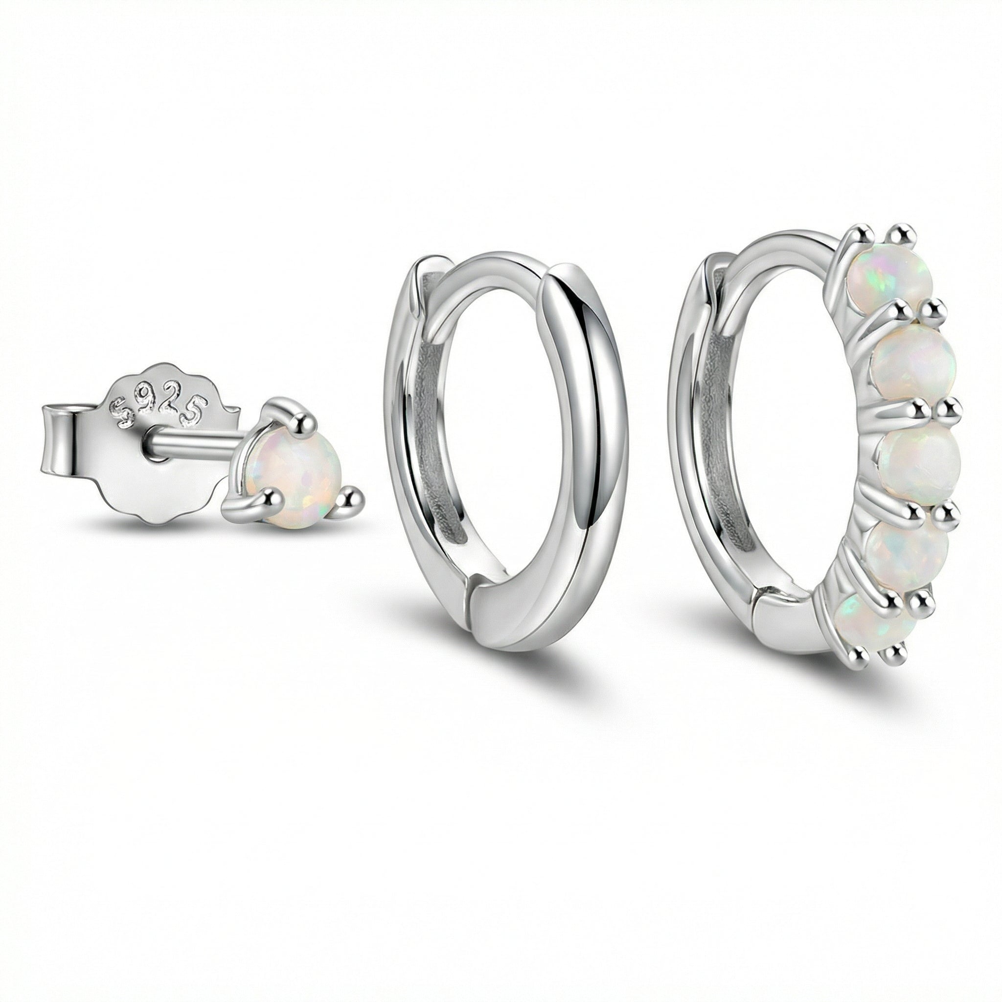 Sterling Silver Opal Earring Set