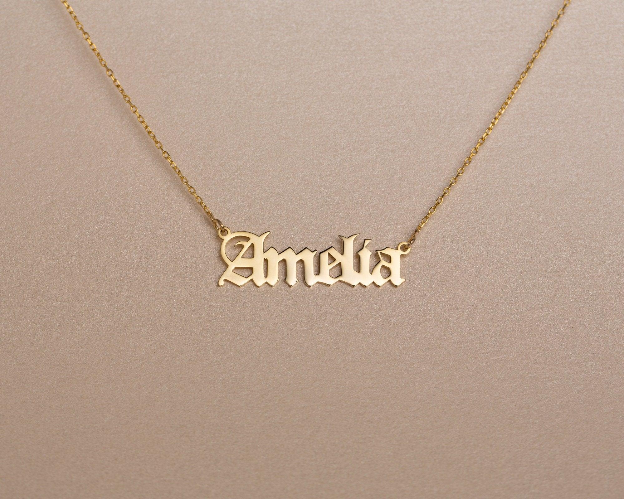 Old English Name Necklace - 18K Gold Vermeil - Glamour Jewelry House