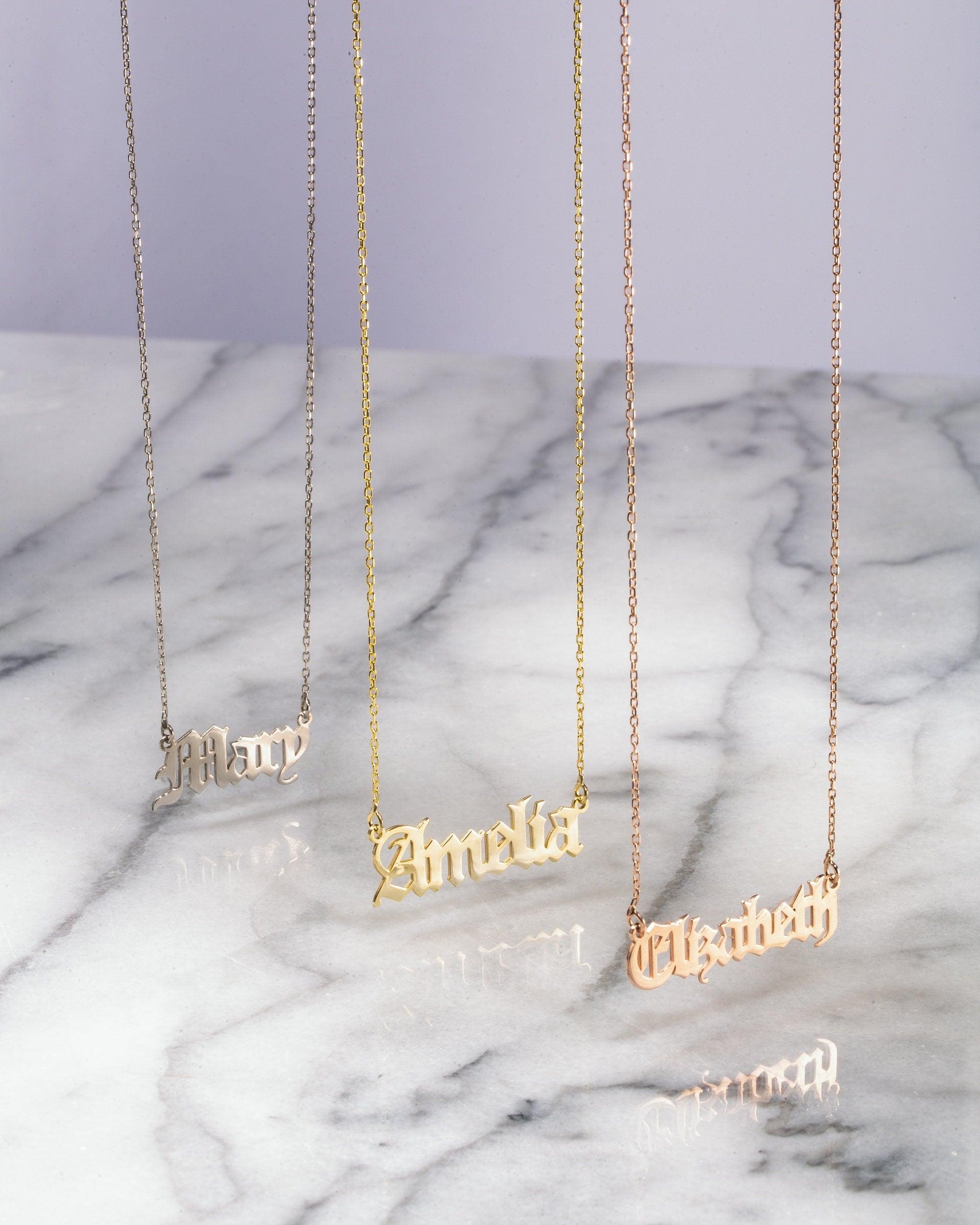 Old English Name Necklace - 18K Gold Vermeil - Glamour Jewelry House