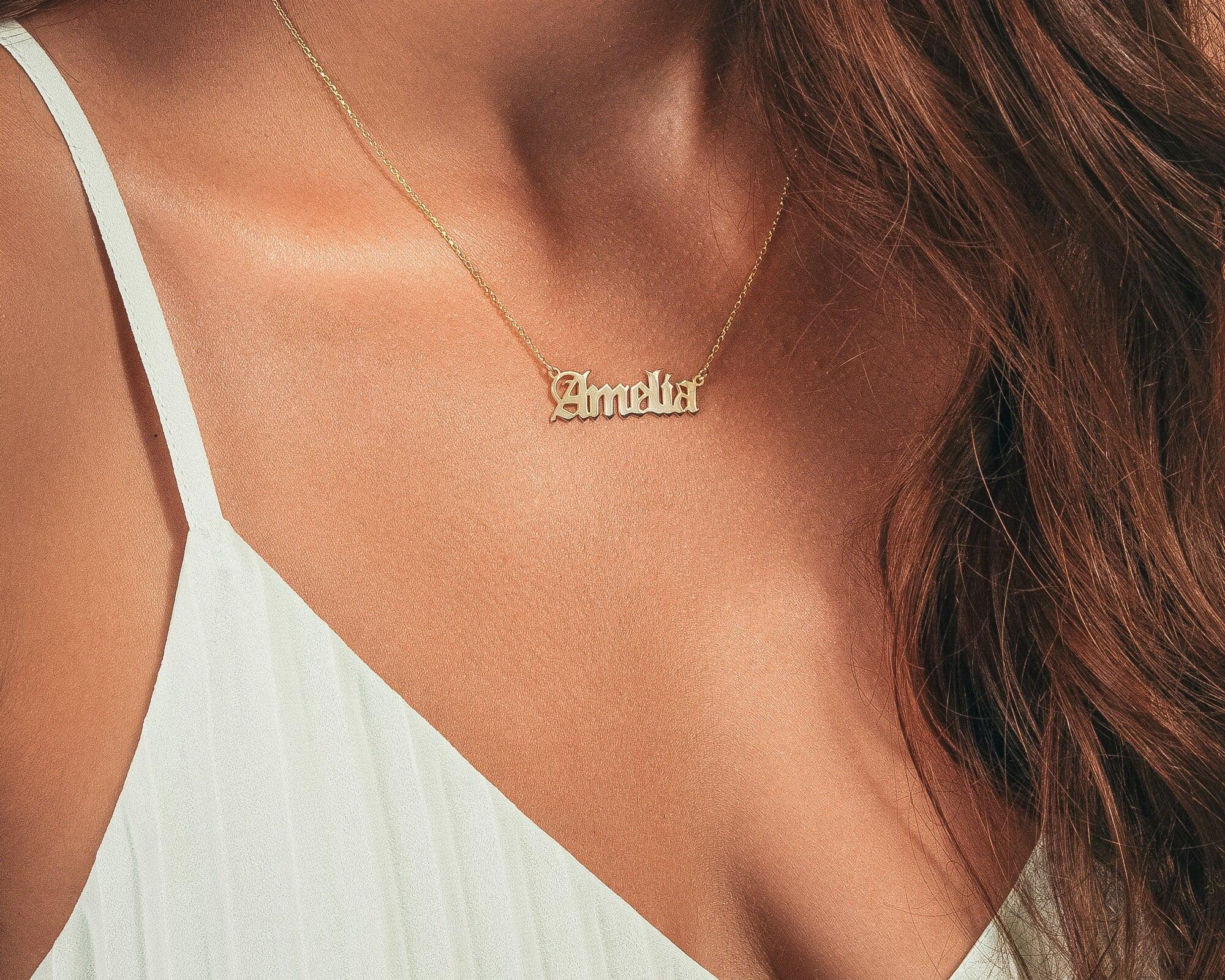 Old English Name Necklace - 18K Gold Vermeil - Glamour Jewelry House