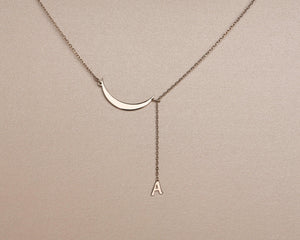 Initial Moon Necklace - 18K Gold Vermeil - Glamour Jewelry House