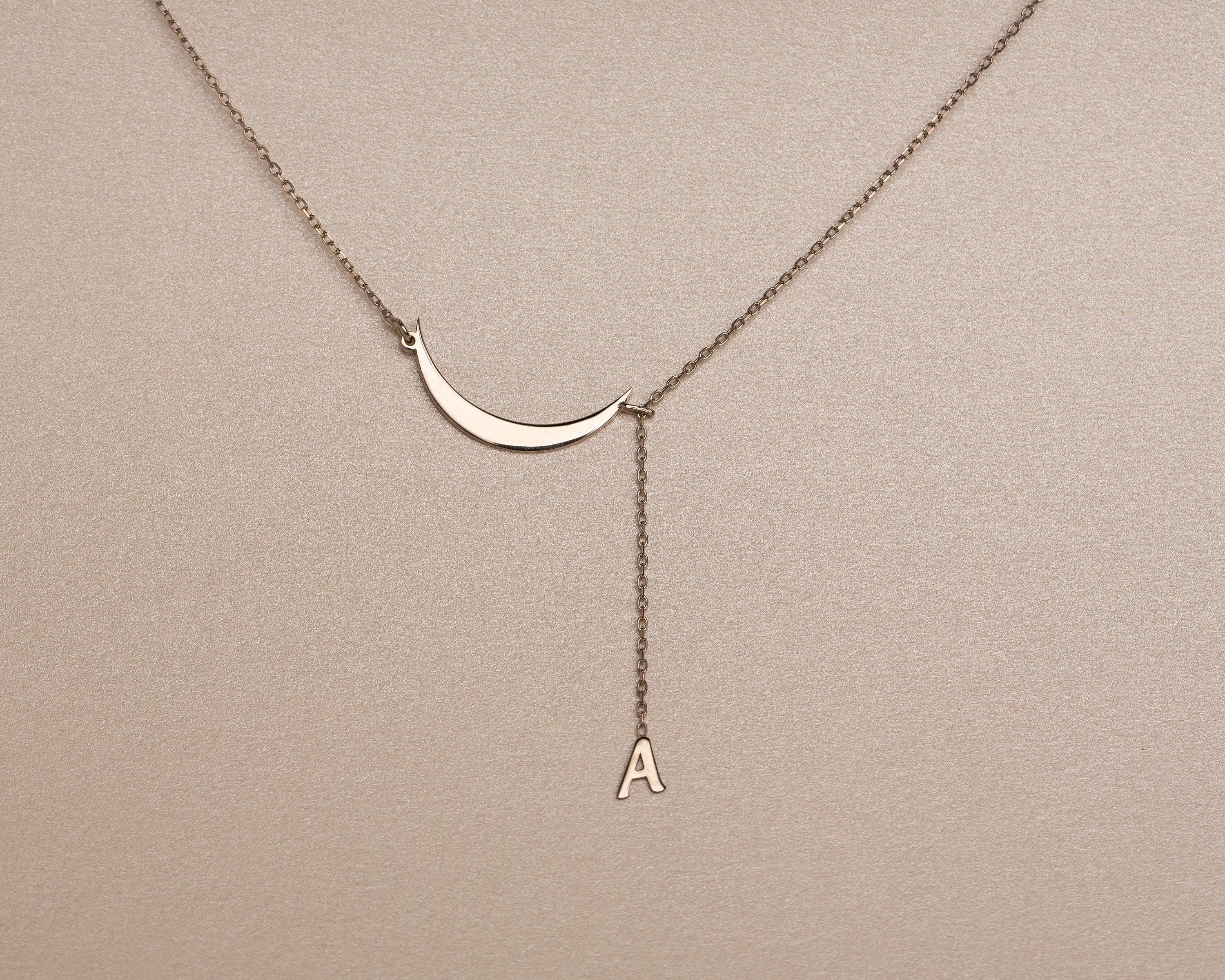 Initial Moon Necklace - 18K Gold Vermeil - Glamour Jewelry House