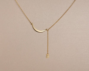 Initial Moon Necklace - 18K Gold Vermeil - Glamour Jewelry House