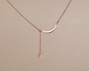 Initial Moon Necklace - 18K Gold Vermeil - Glamour Jewelry House