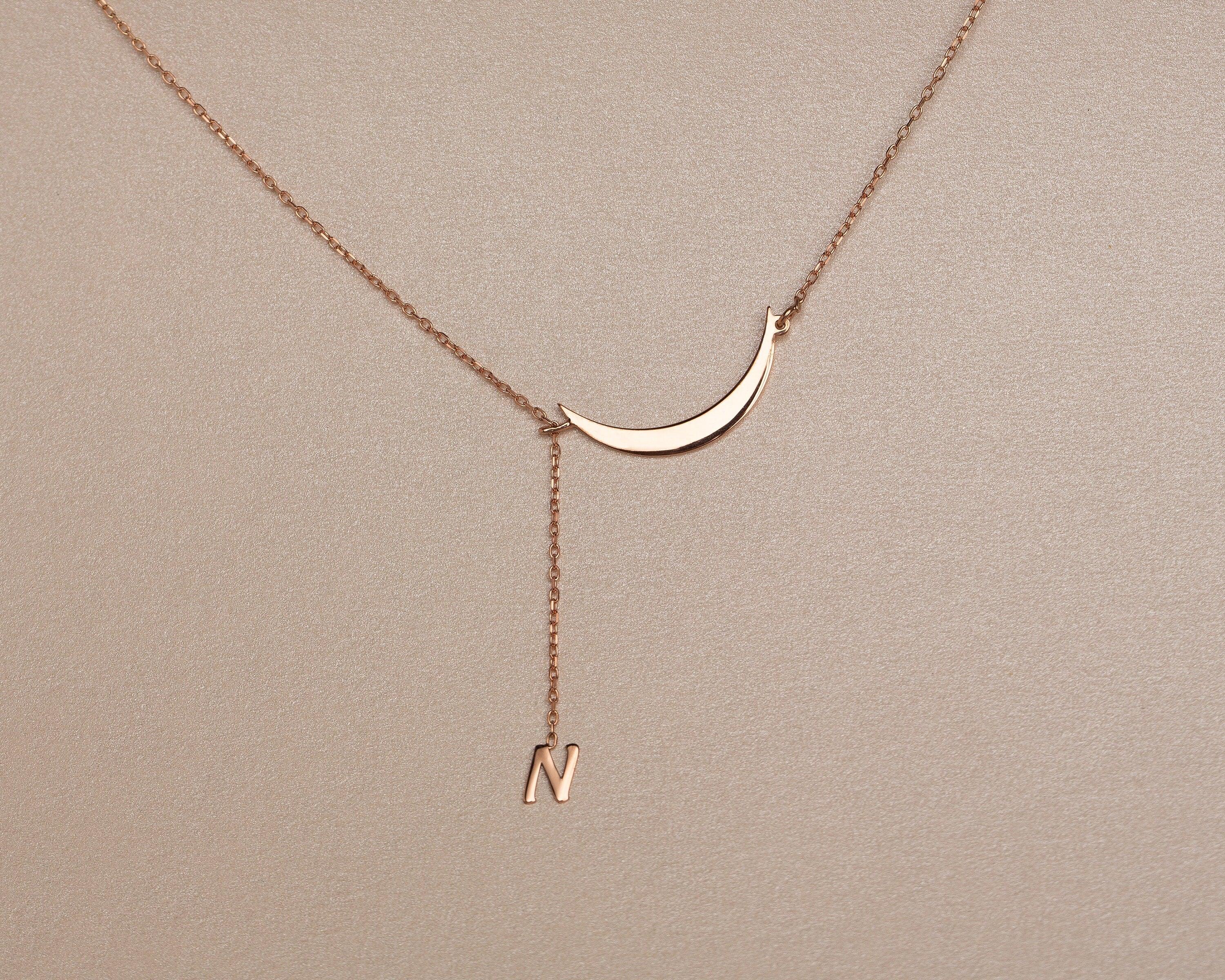 Initial Moon Necklace - 18K Gold Vermeil - Glamour Jewelry House