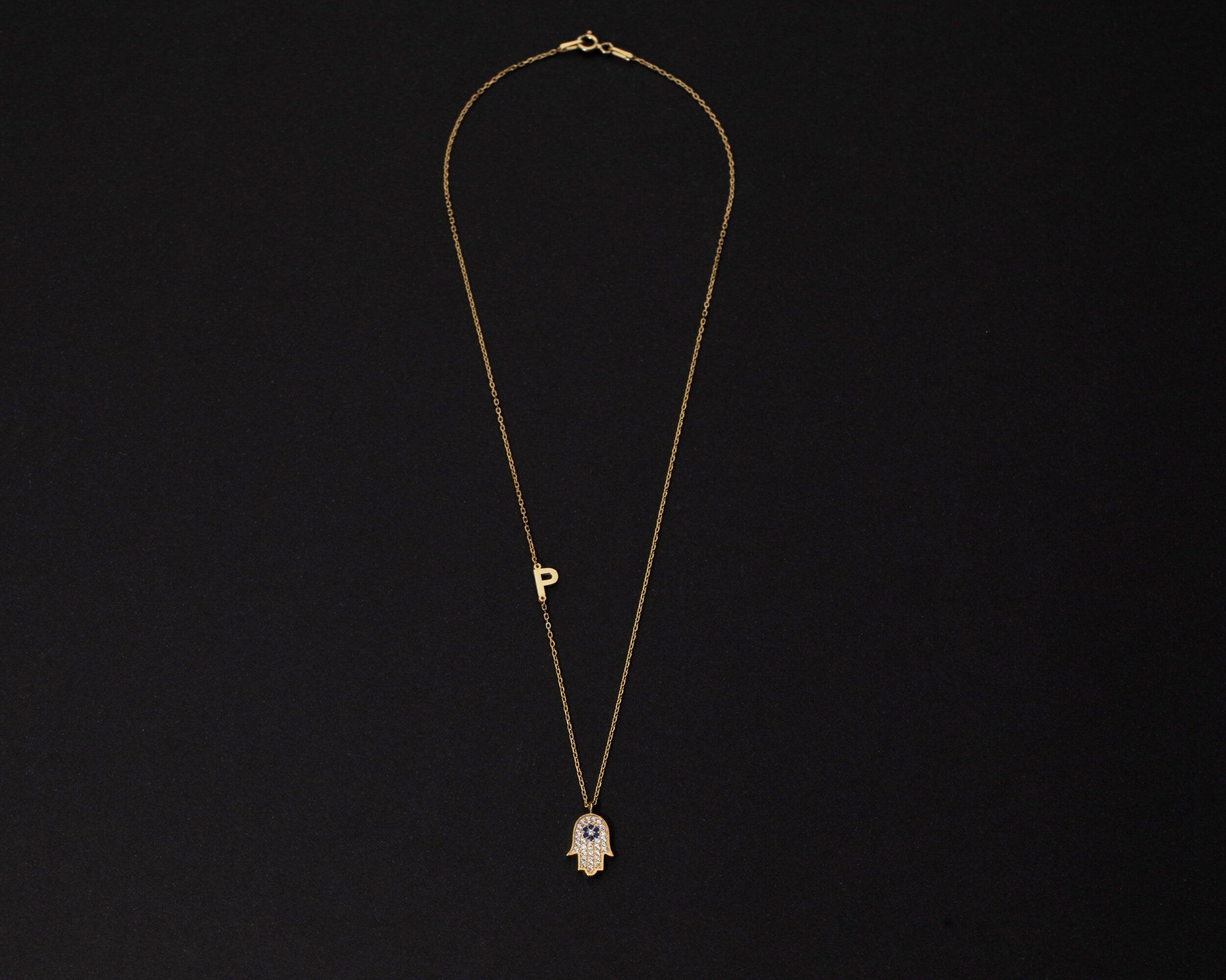 Personalized Hamsa Name Necklace - 18K Gold Vermeil - Glamour Jewelry House