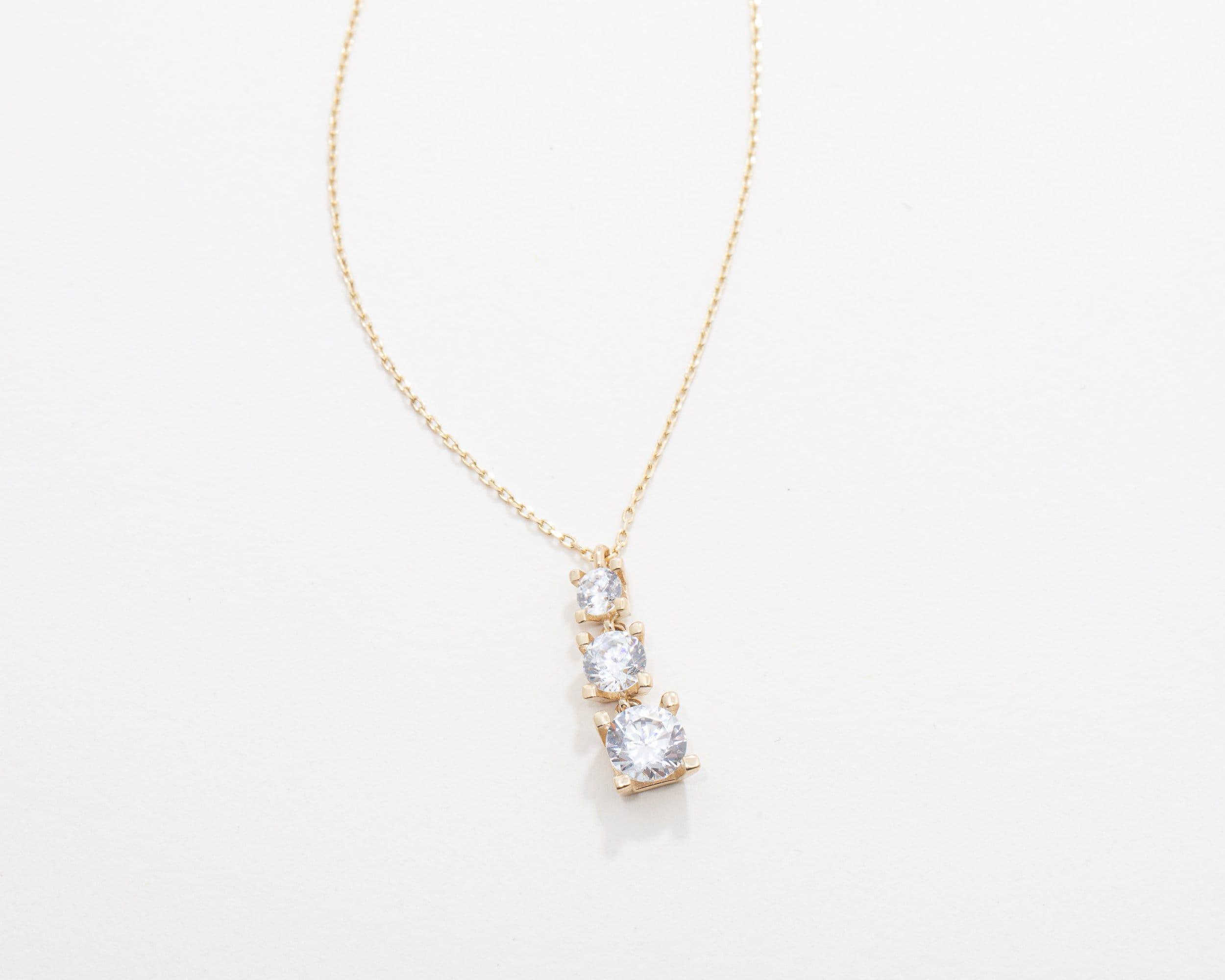 Triple Solitaire Necklace - 18K Gold Vermeil - Glamour Jewelry House