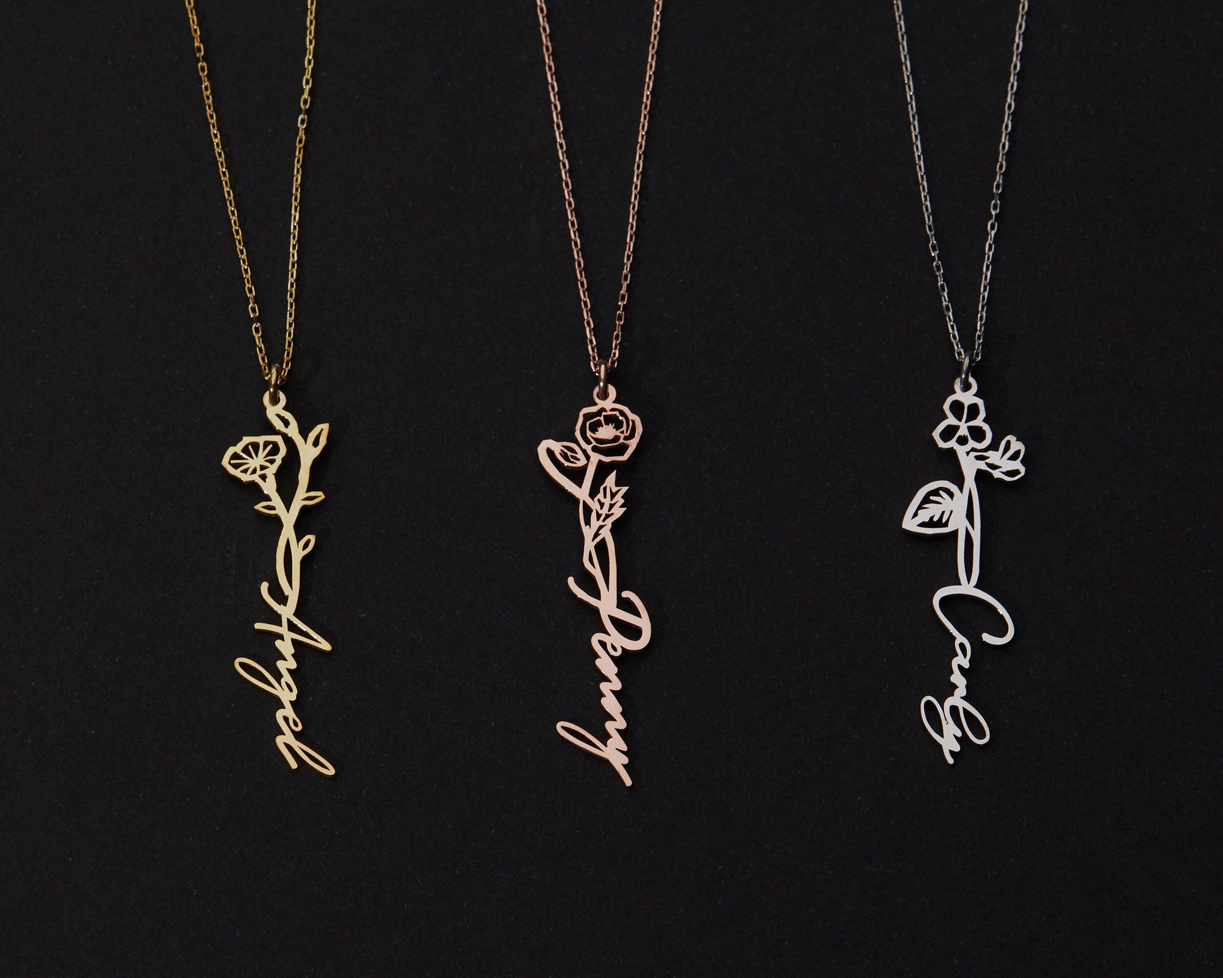 Birth Flower Name Necklace - 18K Gold Vermeil - Glamour Jewelry House