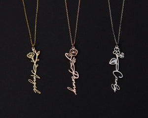 Birth Flower Name Necklace - 18K Gold Vermeil - Glamour Jewelry House