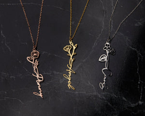 Birth Flower Name Necklace - 18K Gold Vermeil - Glamour Jewelry House