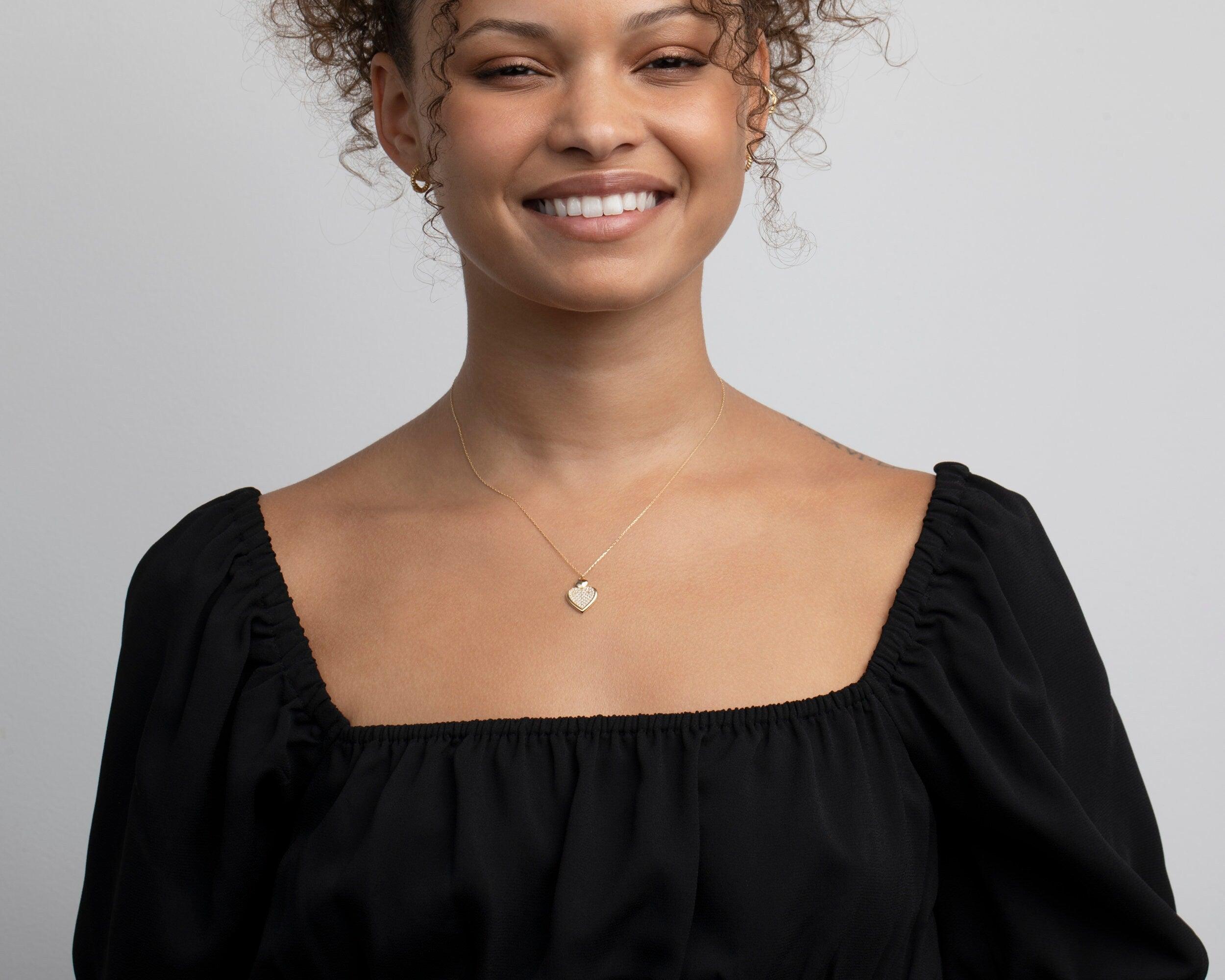 Heart Necklace with Cz Diamonds - 18K Gold Vermeil - Glamour Jewelry House