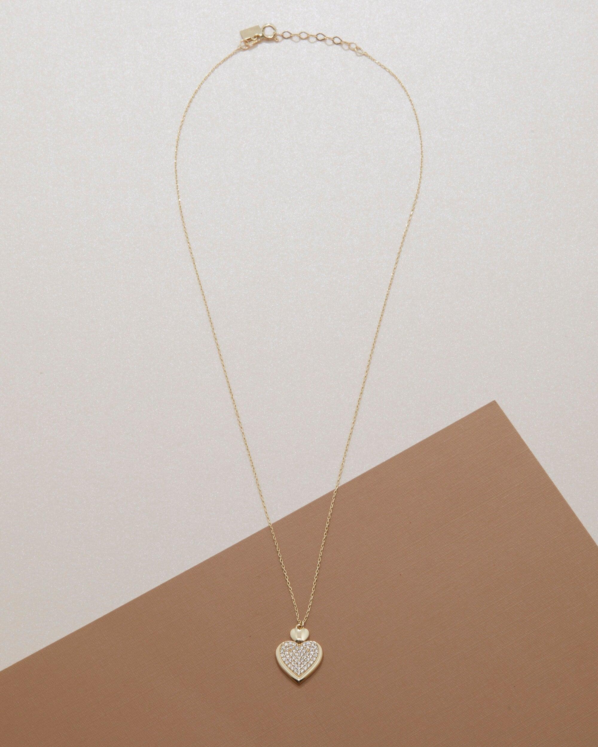 Heart Necklace with Cz Diamonds - 18K Gold Vermeil - Glamour Jewelry House