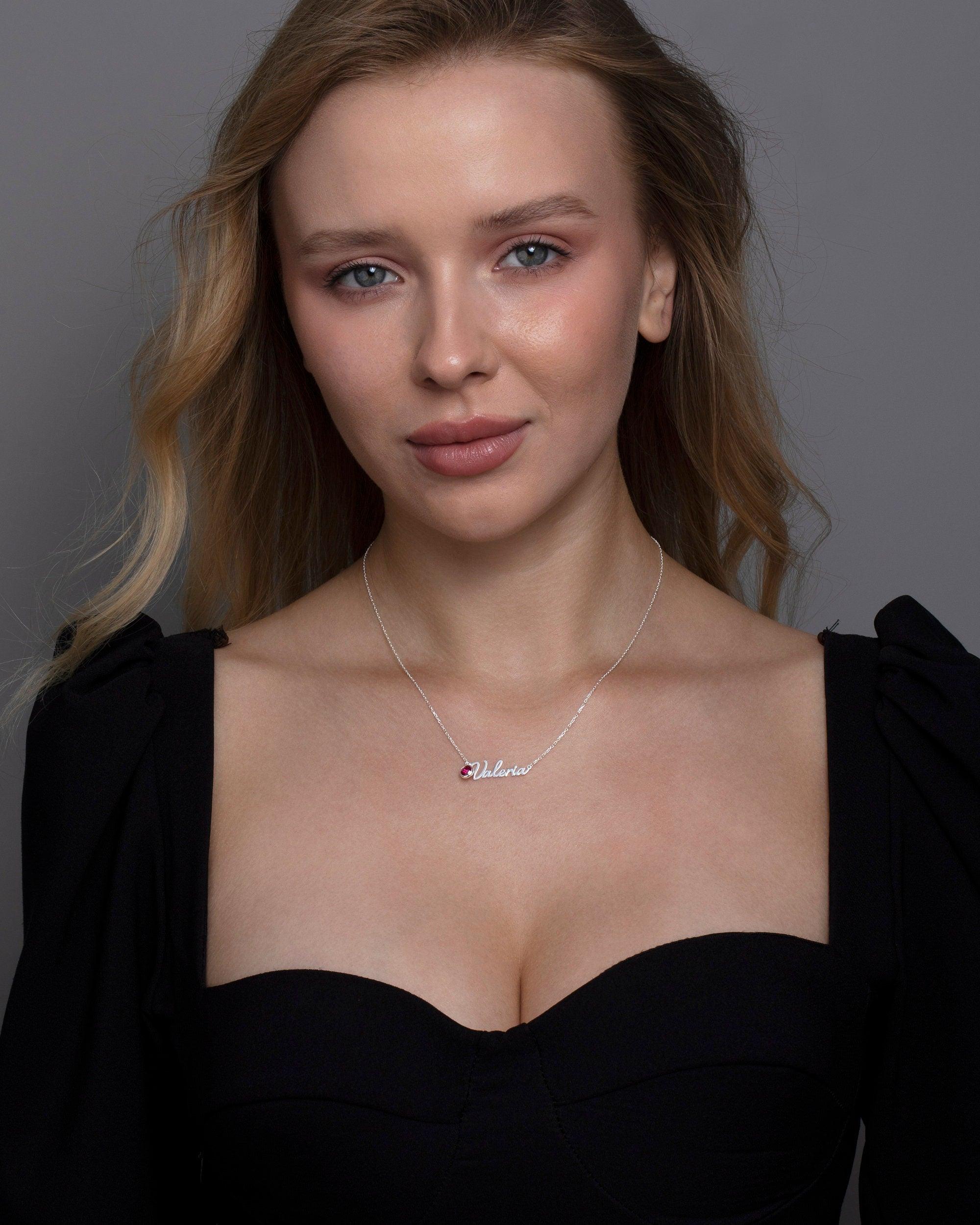 Name Necklace with BirthStone - 18K Gold Vermeil - Glamour Jewelry House