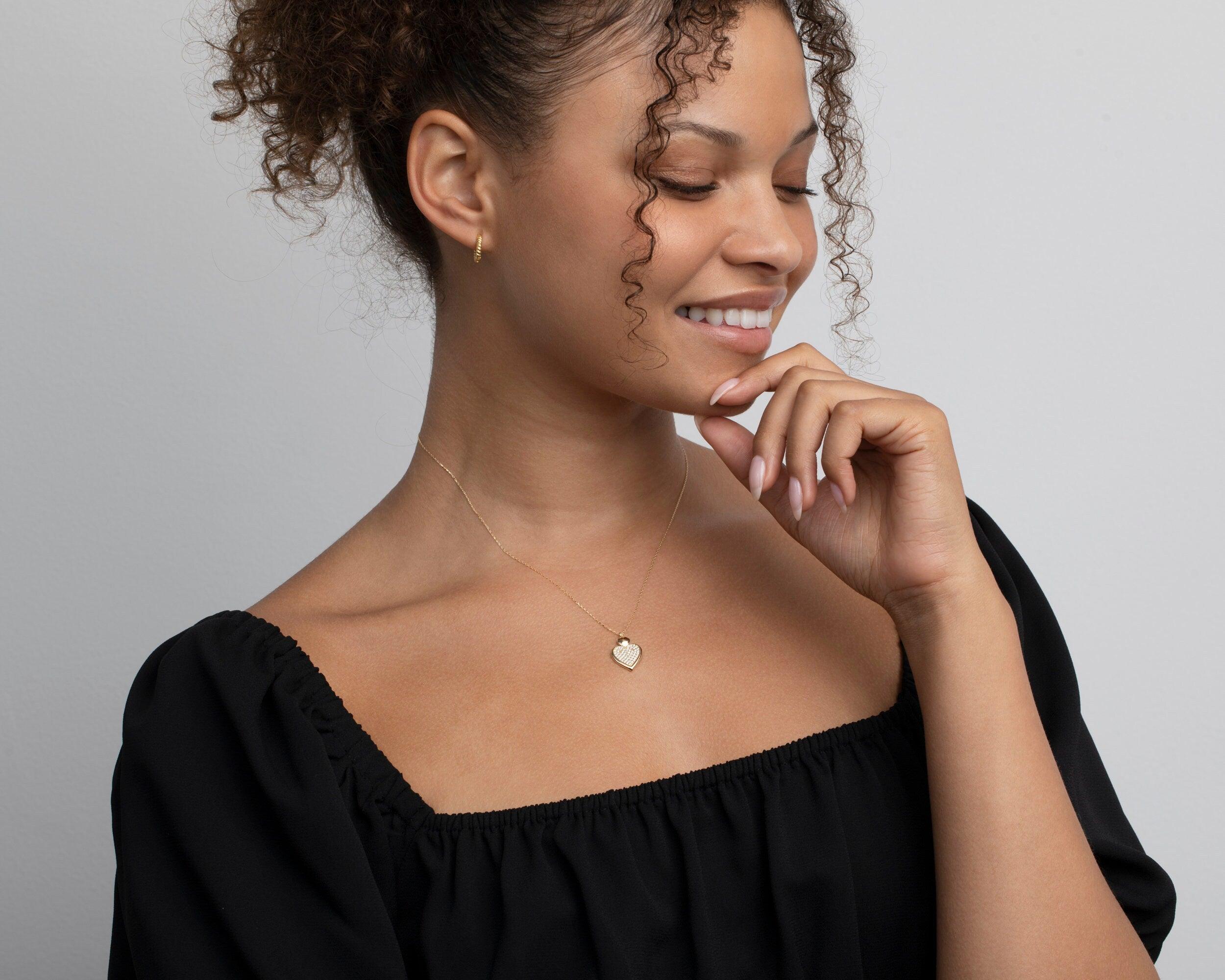 Heart Necklace with Cz Diamonds - 18K Gold Vermeil - Glamour Jewelry House