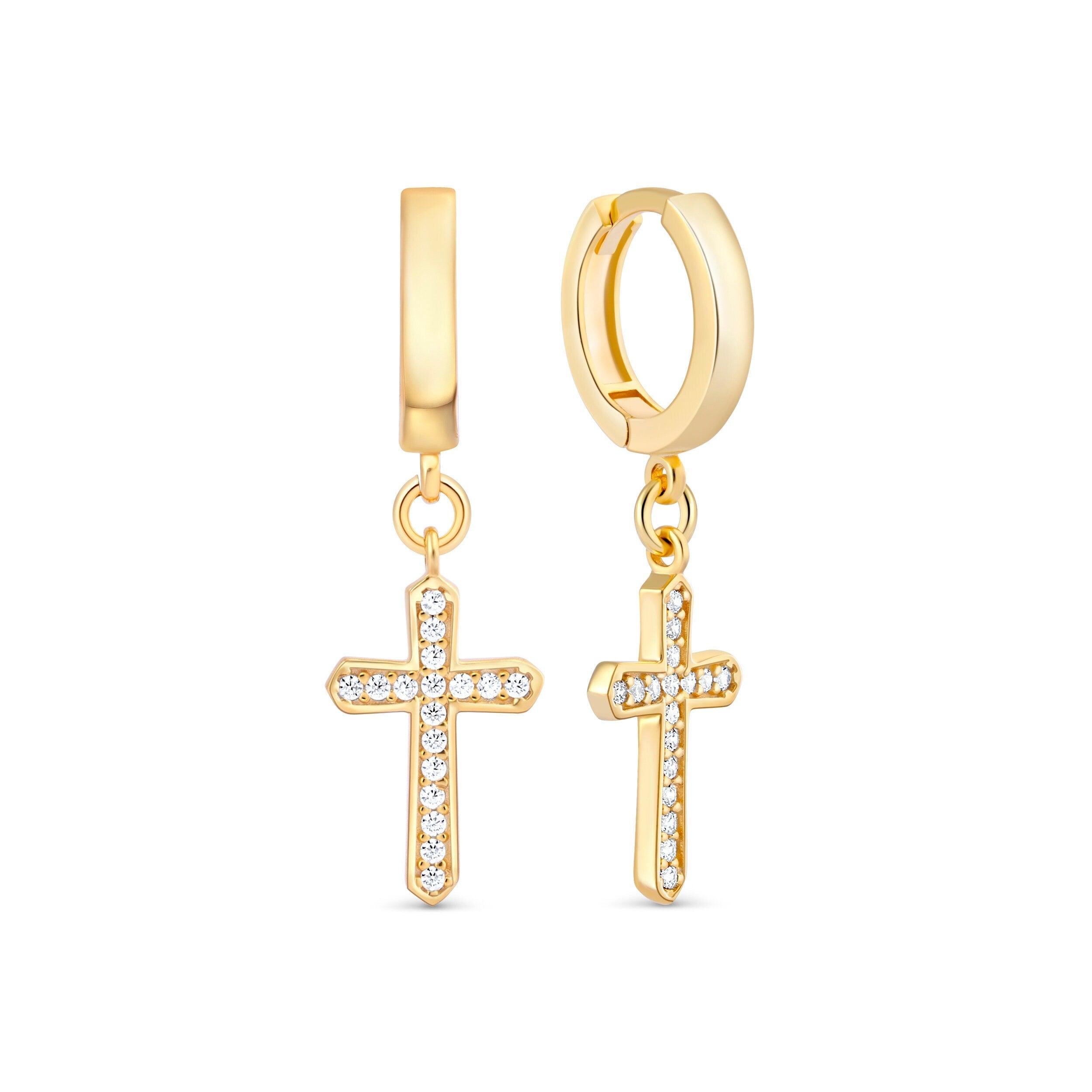 Pave Cross Earrings - 18K Gold Vermeil - Glamour Jewelry House