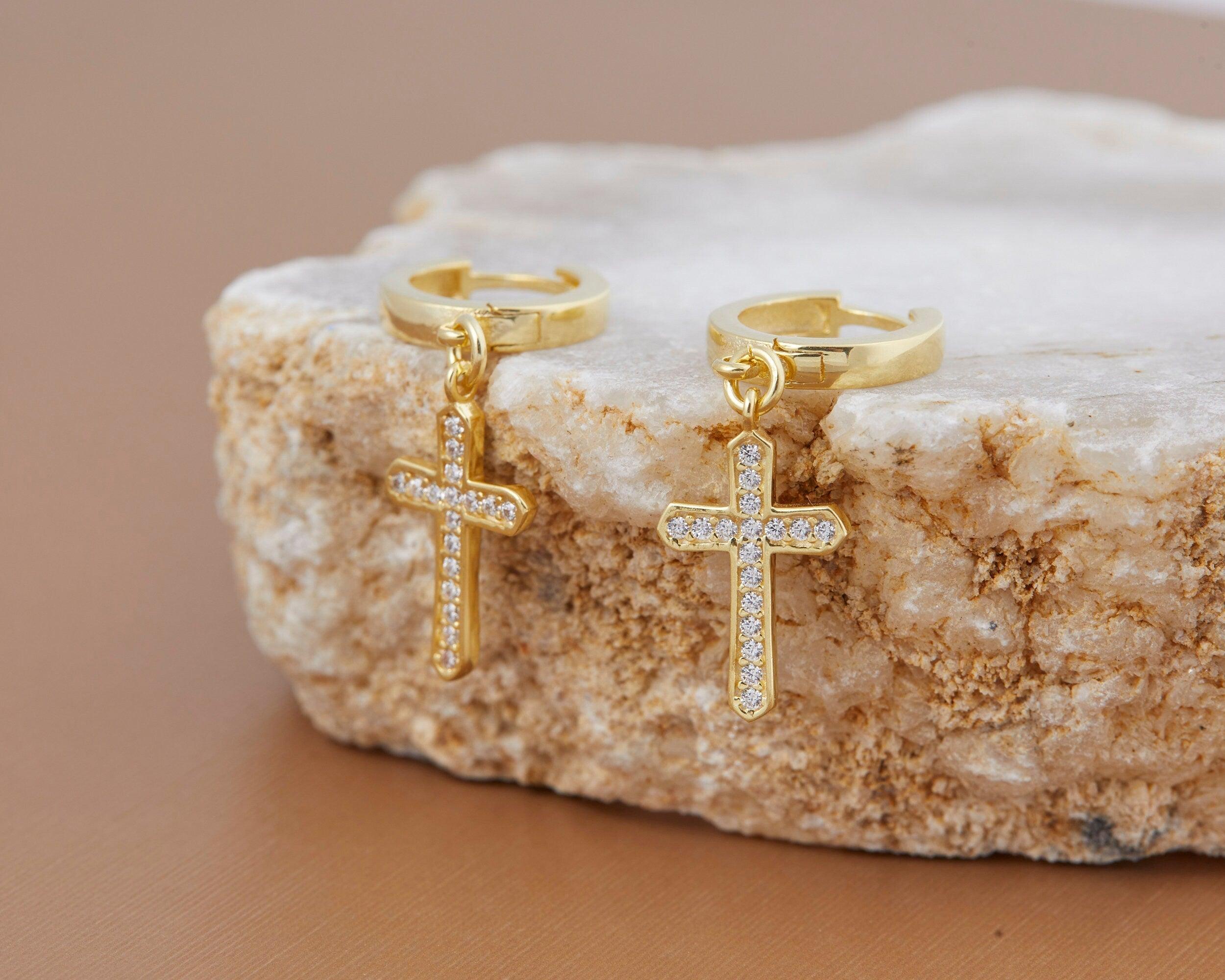 Pave Cross Earrings - 18K Gold Vermeil - Glamour Jewelry House