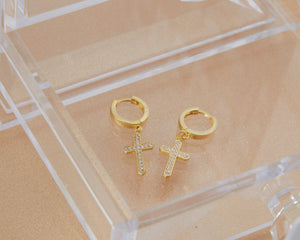 Pave Cross Earrings - 18K Gold Vermeil - Glamour Jewelry House