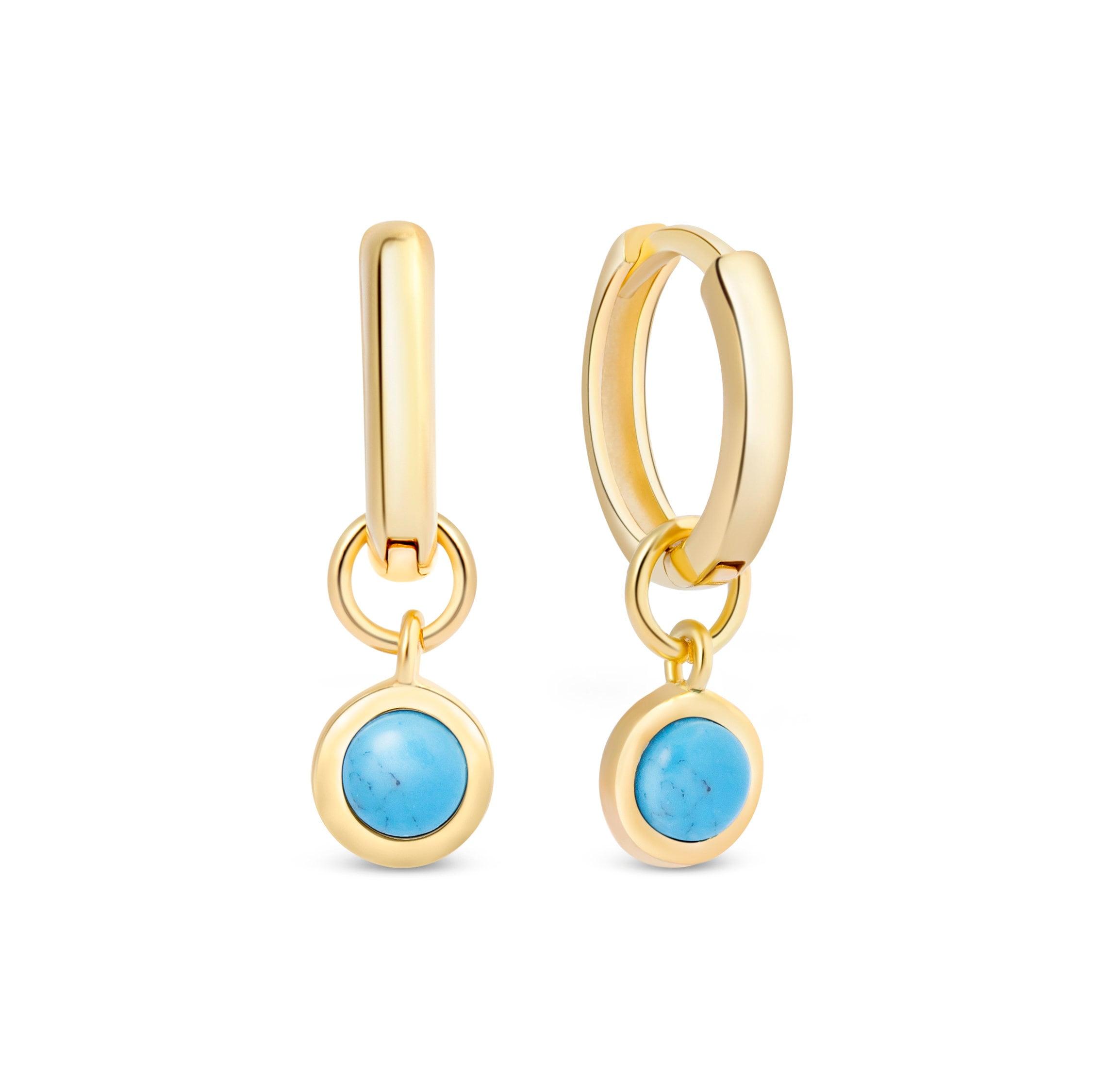 Turquoise Drop Hoop Earrings - 18K Gold Vermeil - Glamour Jewelry House