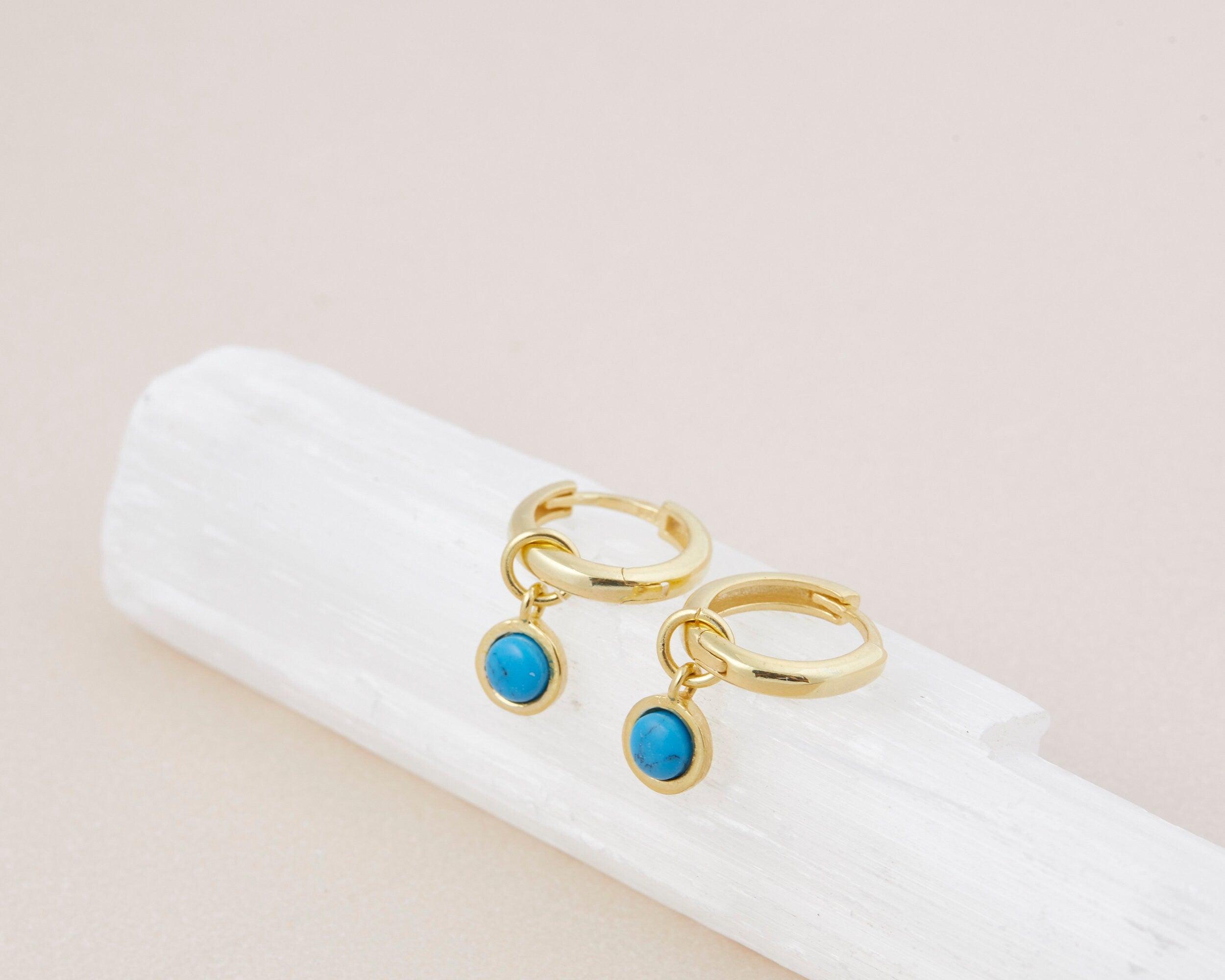 Turquoise Drop Hoop Earrings - 18K Gold Vermeil - Glamour Jewelry House