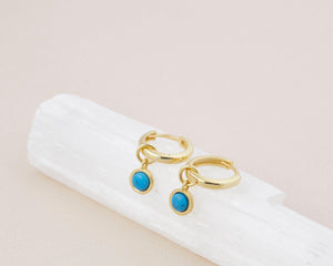 Turquoise Drop Hoop Earrings - 18K Gold Vermeil - Glamour Jewelry House