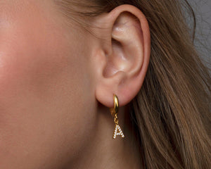Pave Initial Hoop Earrings - 18K Gold Vermeil - Glamour Jewelry House