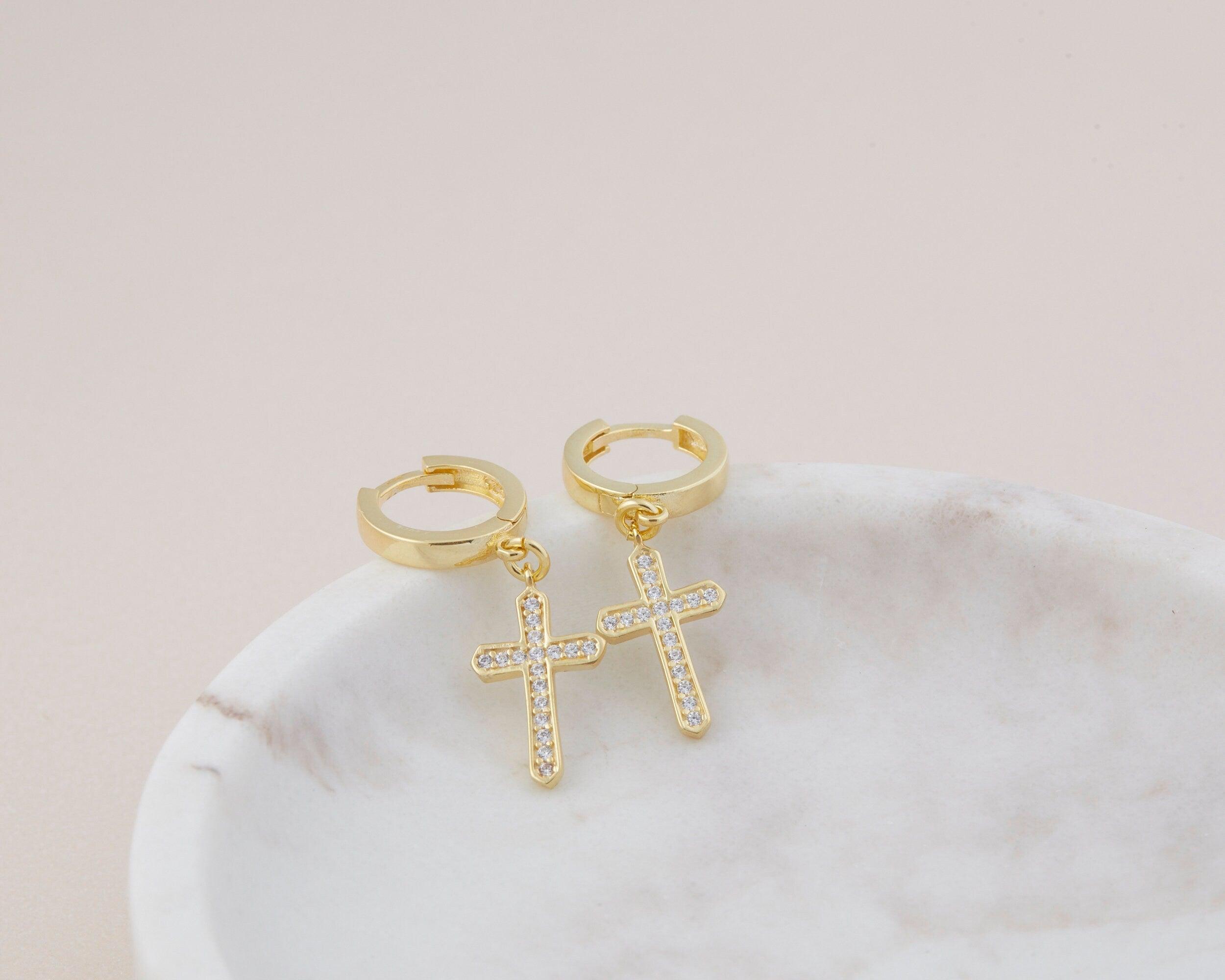 Pave Cross Earrings - 18K Gold Vermeil - Glamour Jewelry House