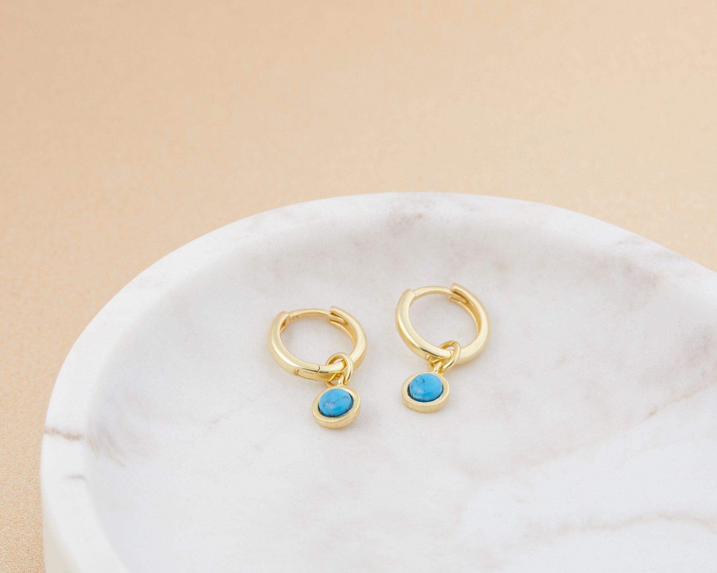 Turquoise Drop Hoop Earrings - 18K Gold Vermeil - Glamour Jewelry House