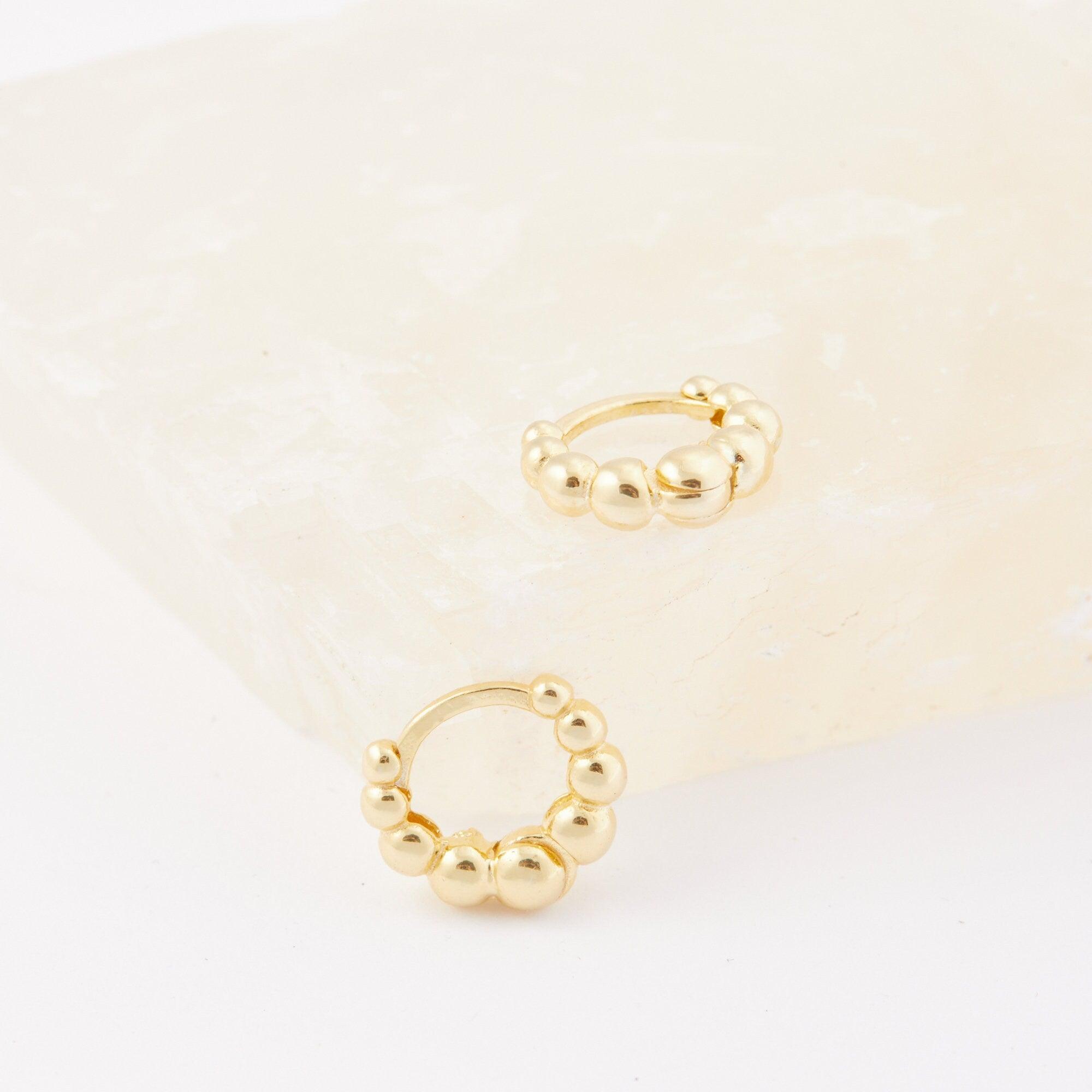 Beaded Hoop Earrings - 18K Gold Vermeil - Glamour Jewelry House