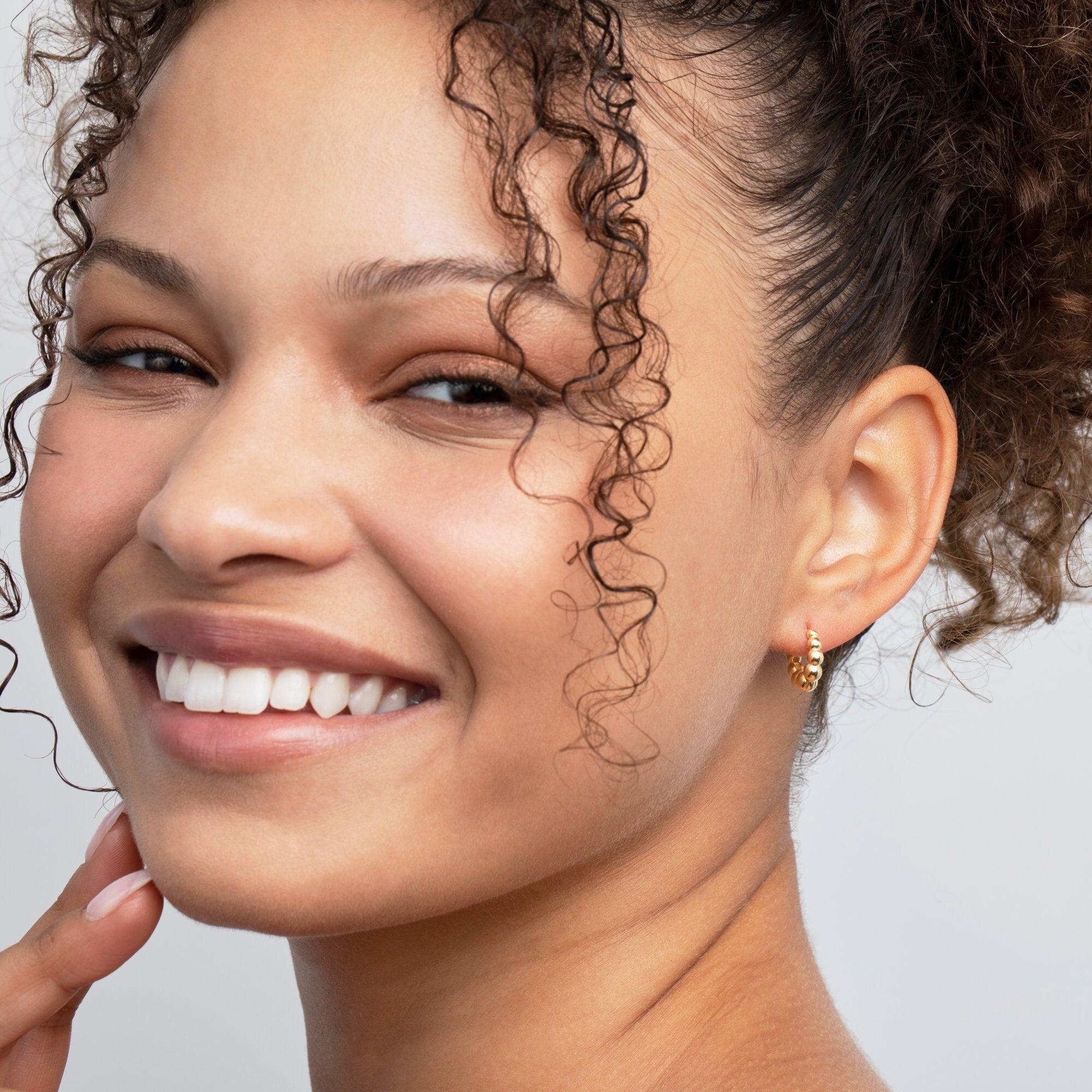 Beaded Hoop Earrings - 18K Gold Vermeil - Glamour Jewelry House