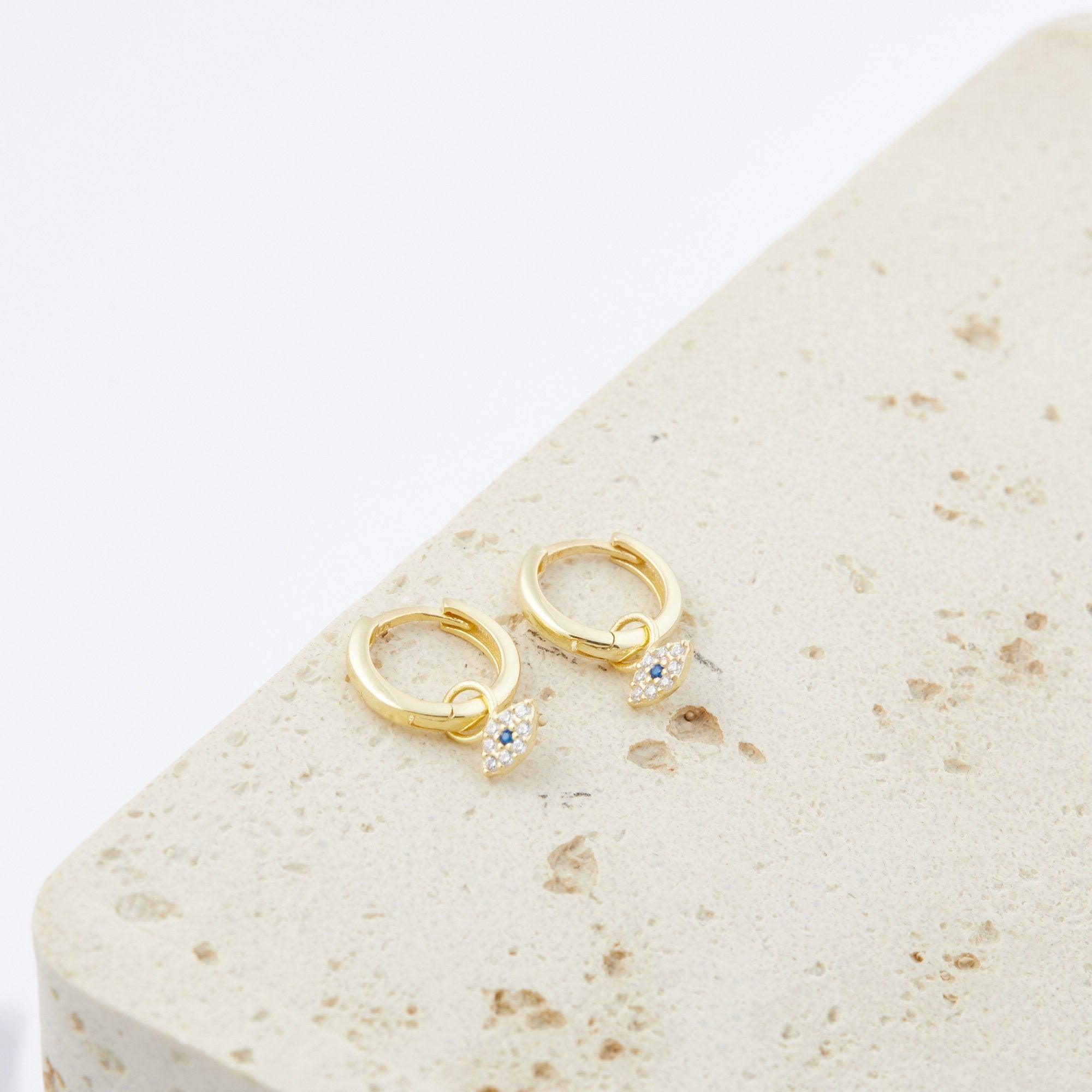 Pave Evil Eye Dangle Earrings - 18K Gold Vermeil - Glamour Jewelry House