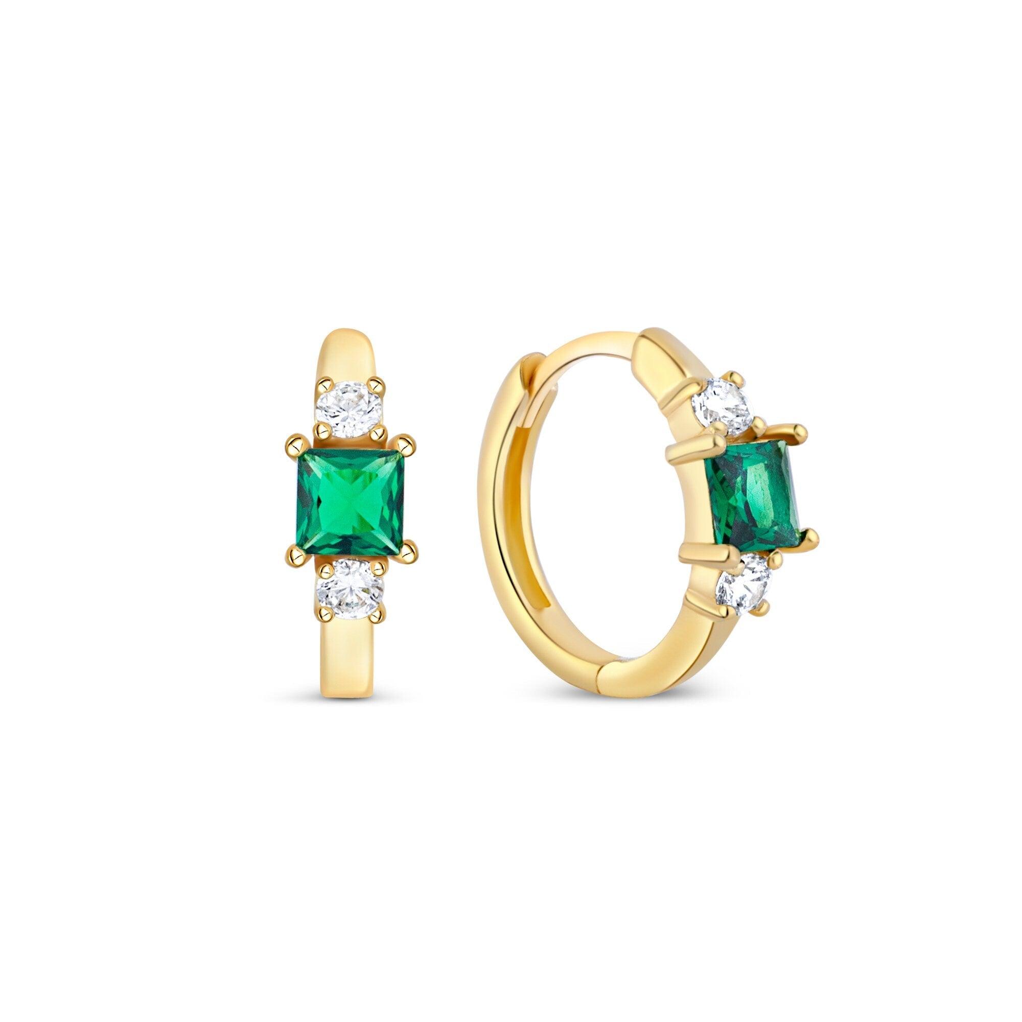Emerald Hoop Dangle Earrings - 18K Gold Vermeil - Glamour Jewelry House