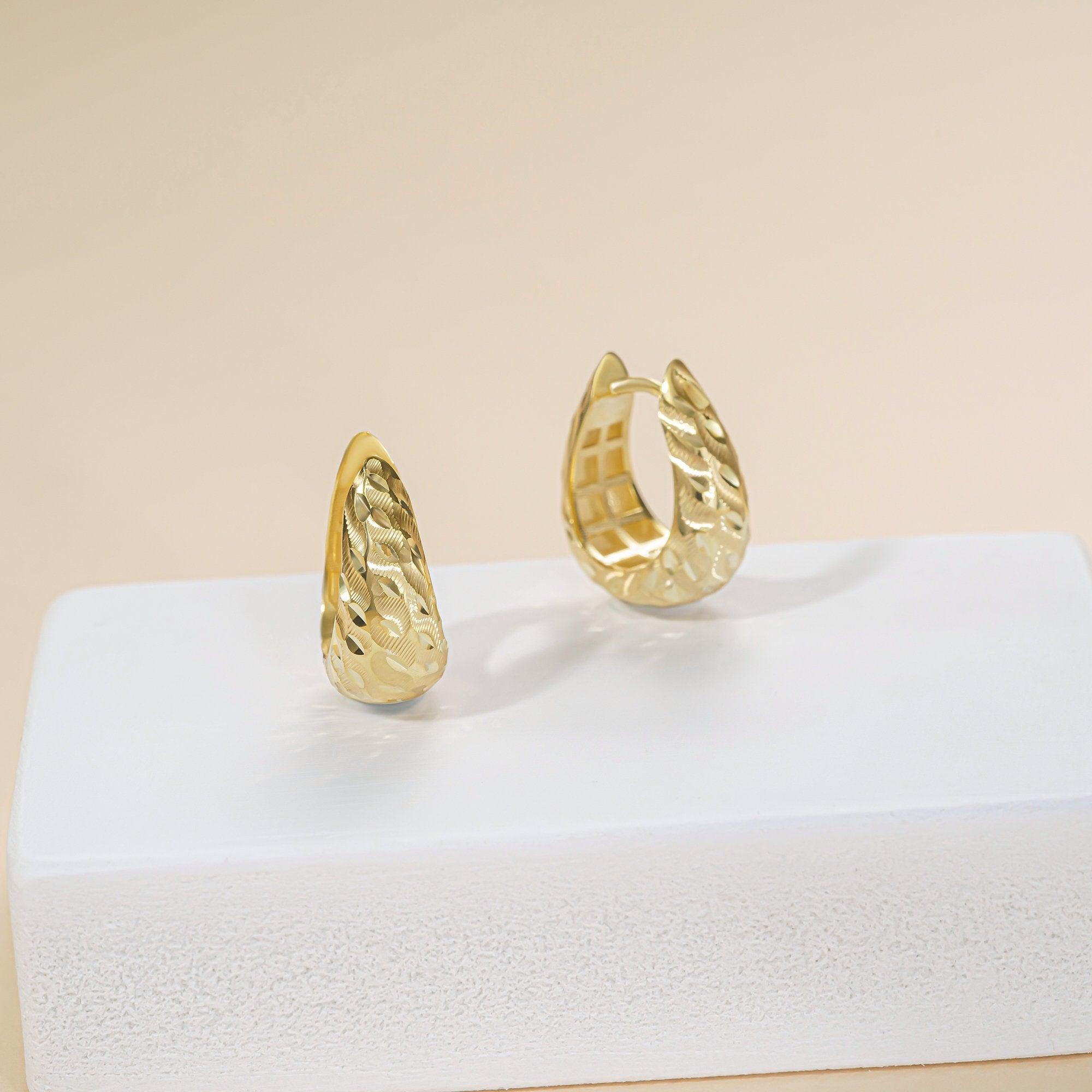Textured Huggie Hoop Earrings - 18K Gold Vermeil - Glamour Jewelry House