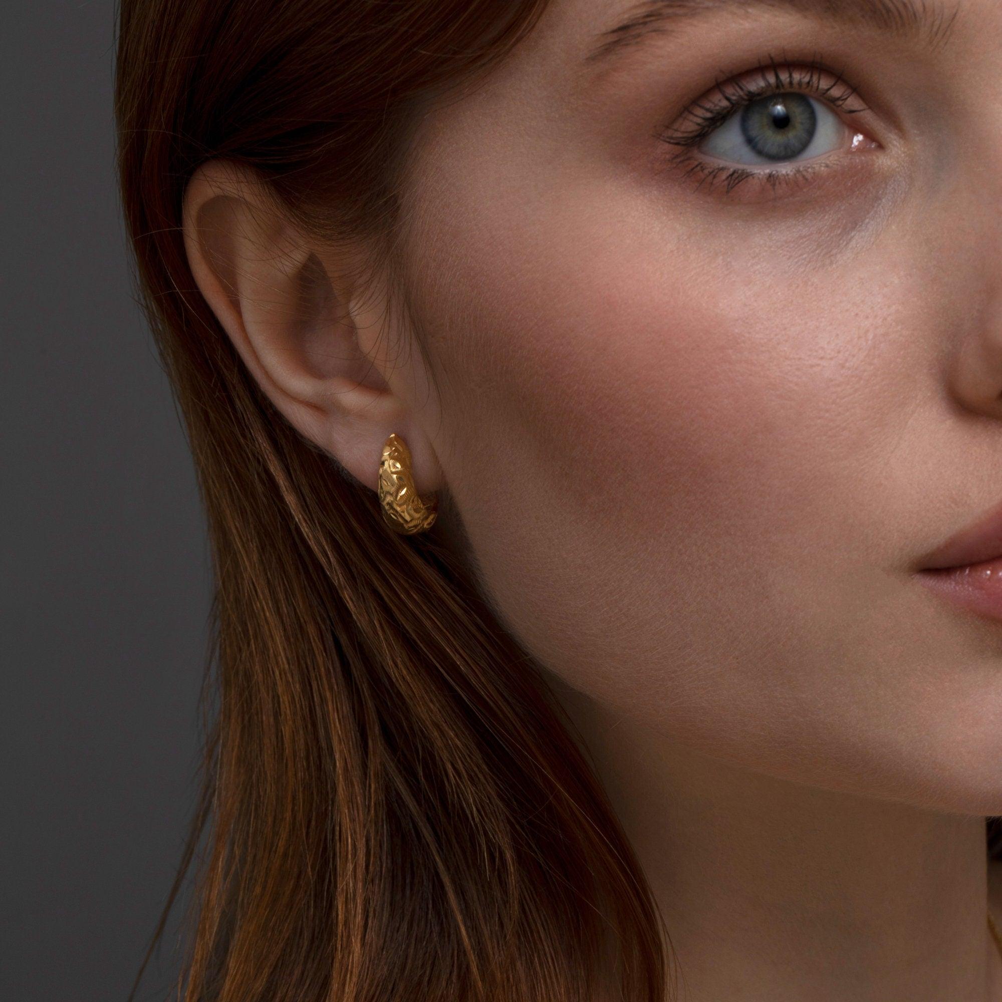 Textured Huggie Hoop Earrings - 18K Gold Vermeil - Glamour Jewelry House