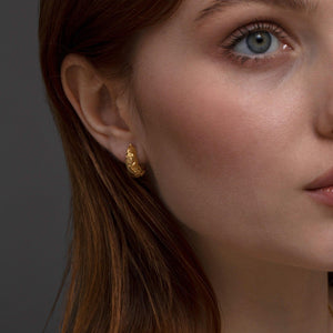 Textured Huggie Hoop Earrings - 18K Gold Vermeil - Glamour Jewelry House