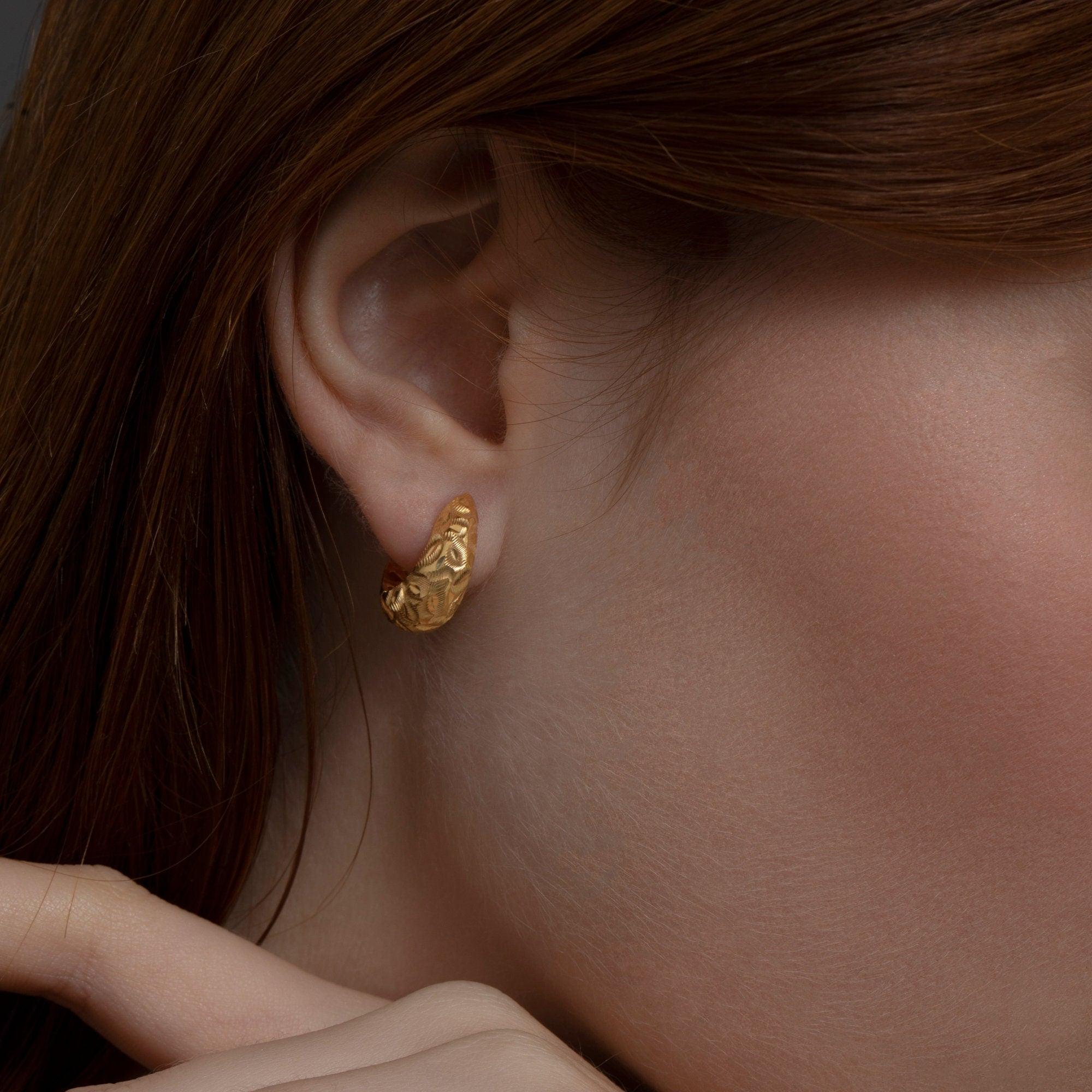 Textured Huggie Hoop Earrings - 18K Gold Vermeil - Glamour Jewelry House