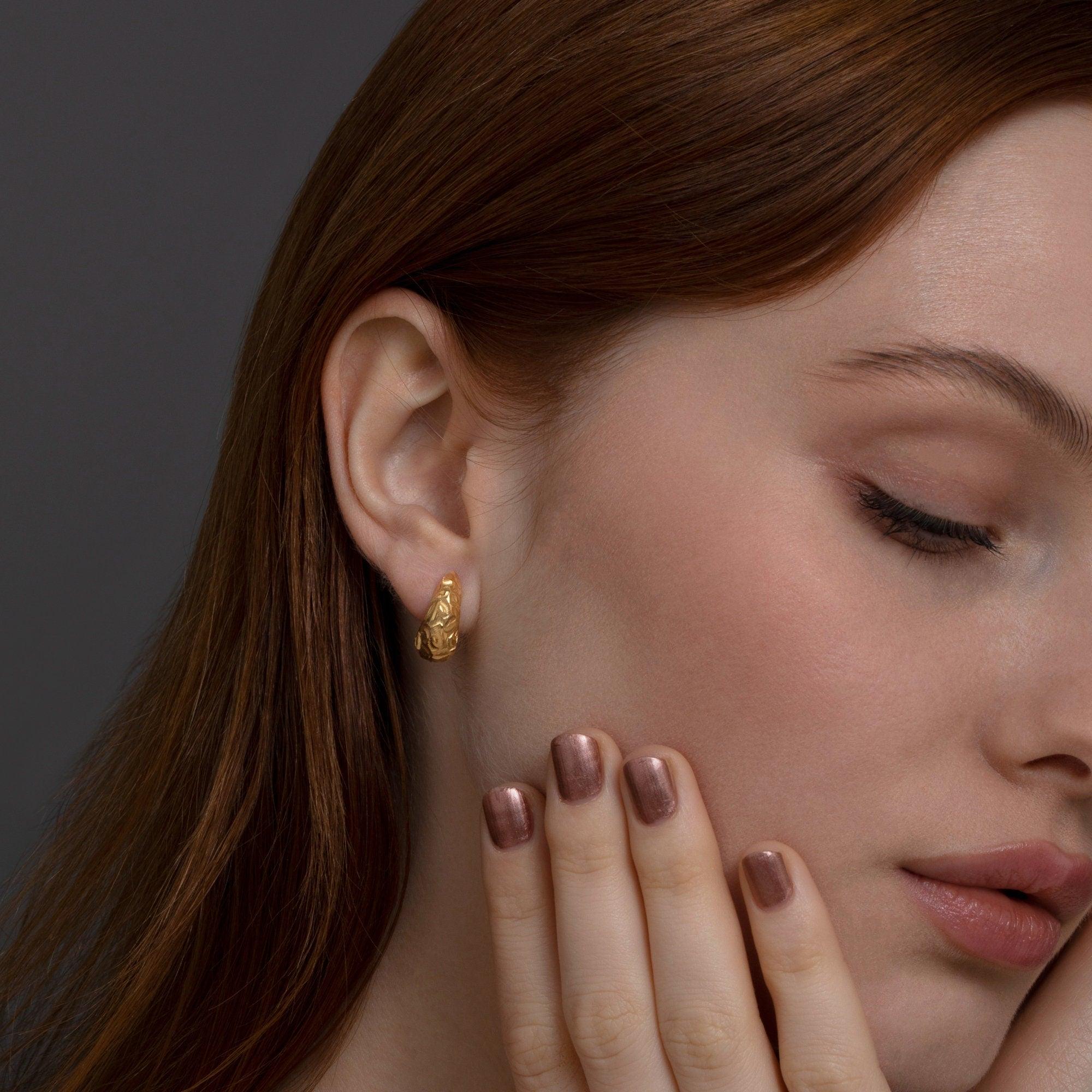 Textured Huggie Hoop Earrings - 18K Gold Vermeil - Glamour Jewelry House