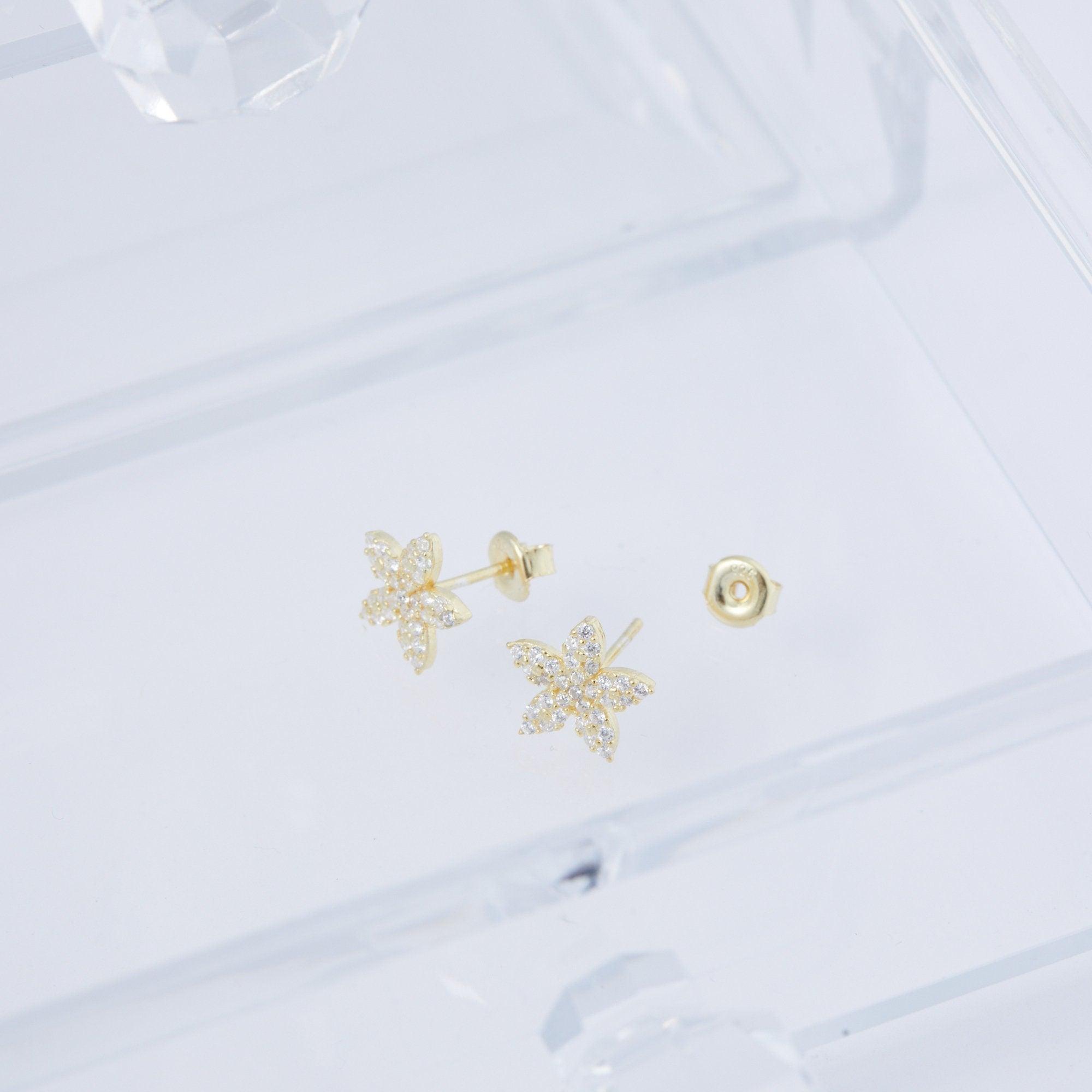Pave Flower Stud Earrings - 18K Gold Vermeil - Glamour Jewelry House